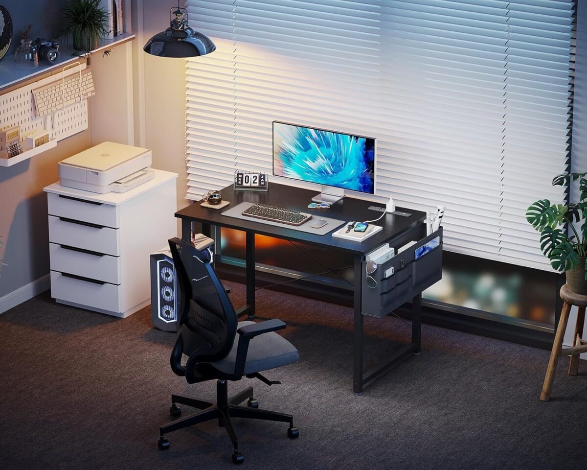 1752496326 kkl small desk with power outlets and usb port computer desk for home office gaming simple modern style writing desks with storage bag headphone hook 32 inch black.jpg