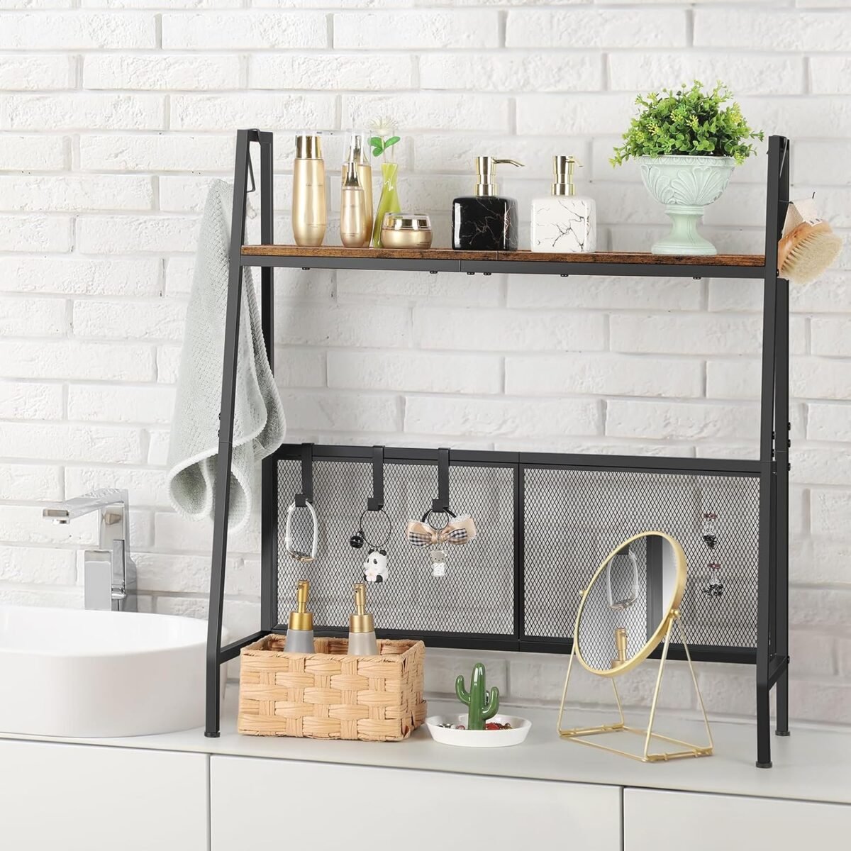 1752496956 desktop shelf organizer 2 tier desk shelf for top of desk small desktop monitor stand riser with 5 hooks for home office dorm kitchen rustic brown.jpg