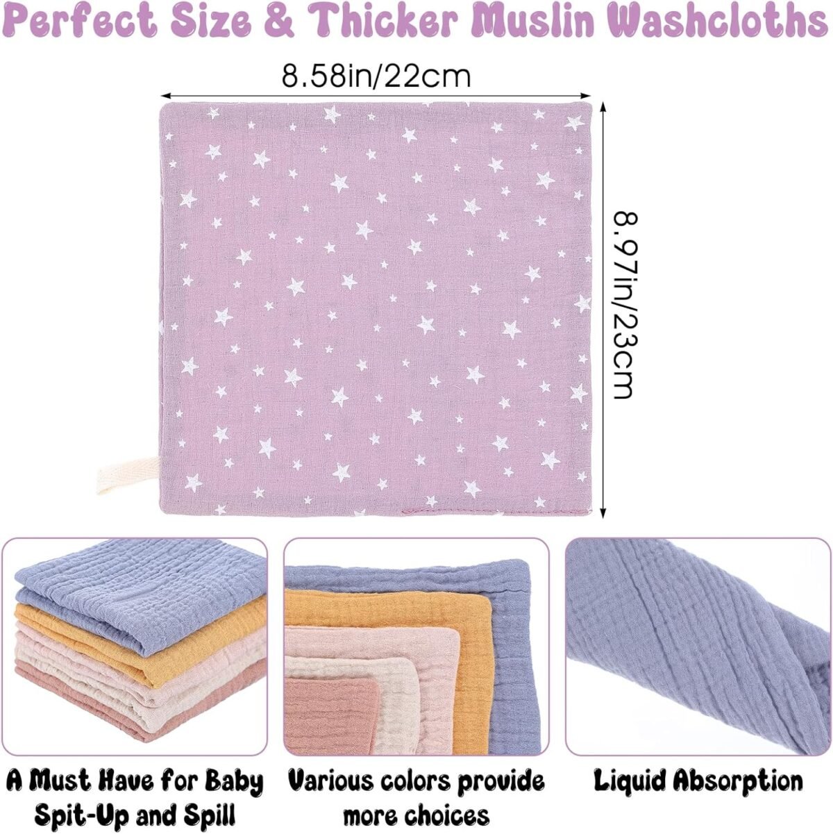 1752498744 12pcs baby muslin washcloths for unisex cotton wash cloth set for baby face body absorbent comfy soft towels set unisex face towel for newborn infants kids girls boys.jpg