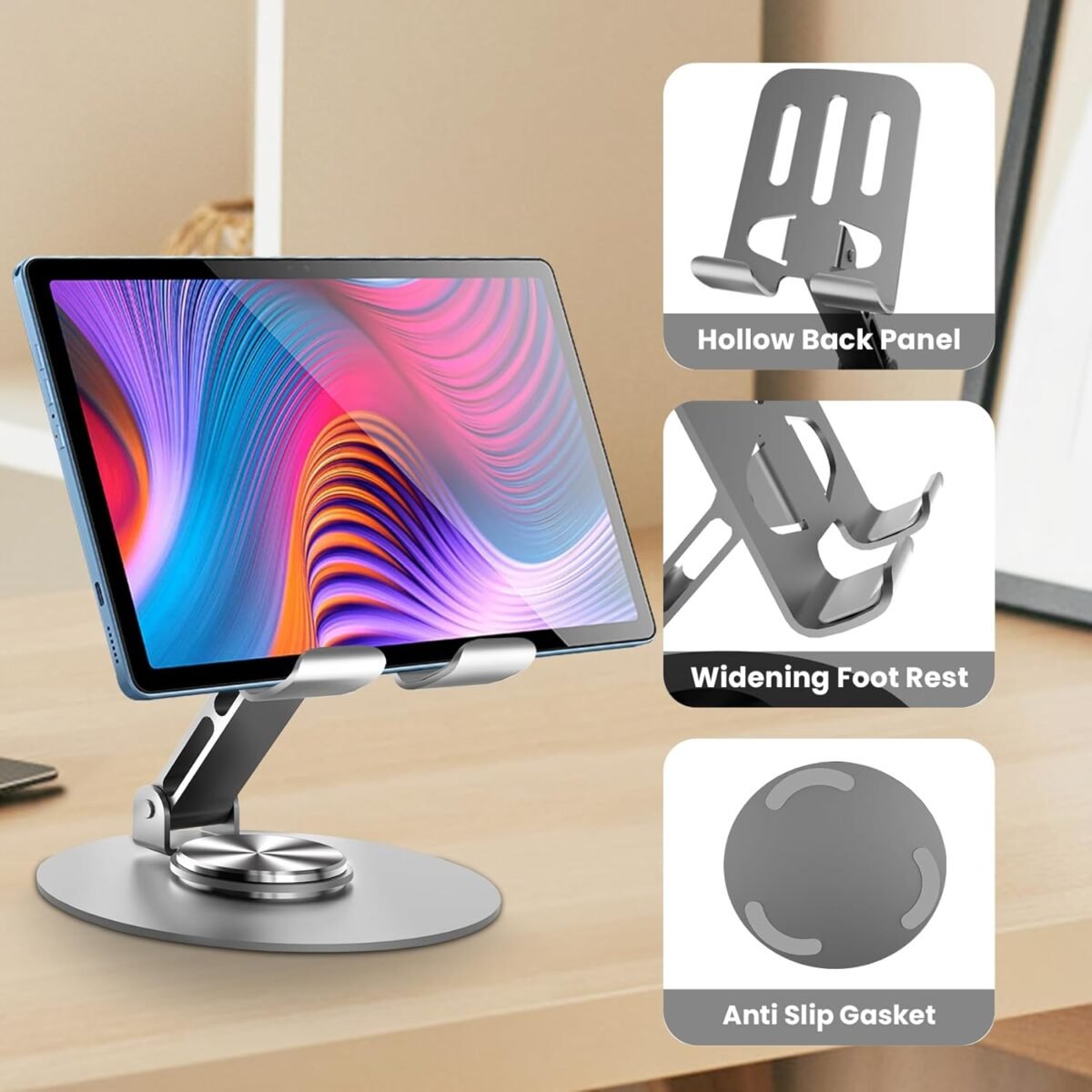 1752499182 universal metal cell phone stand multi angel adjustable 360° rotation non slip metal phone stand compatible with iphone 16 pro max and all smartphones greygrey.jpg