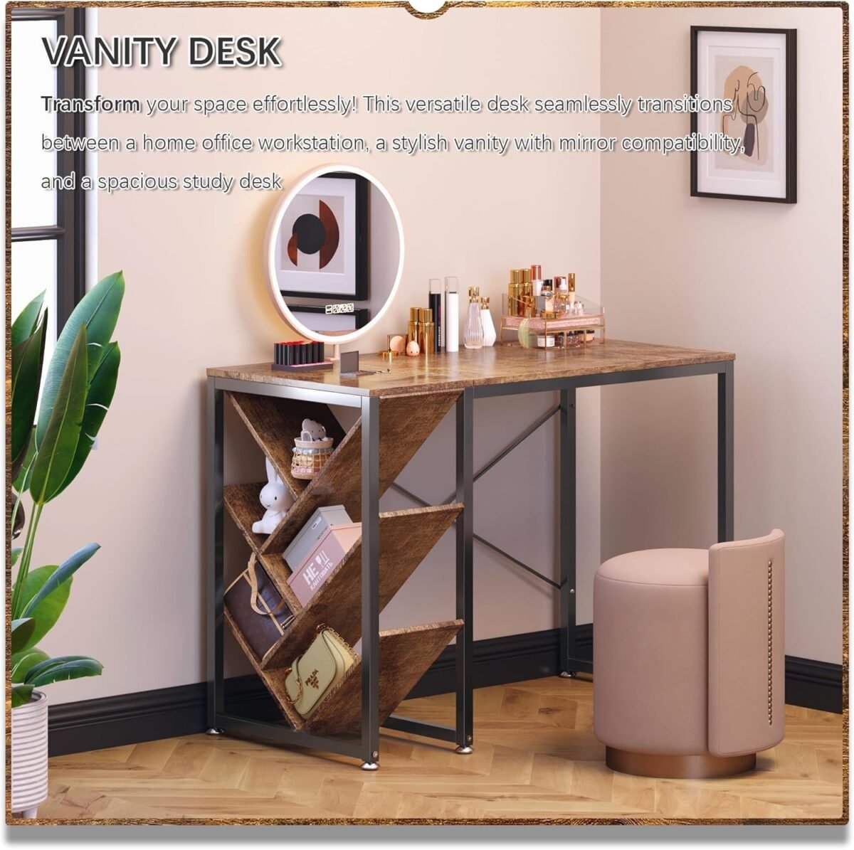 1752501265 4nm 39.4 inch small computer desk with bookshelf reversible desk with storage organizer shelves home office writing study table rustic brown.jpg