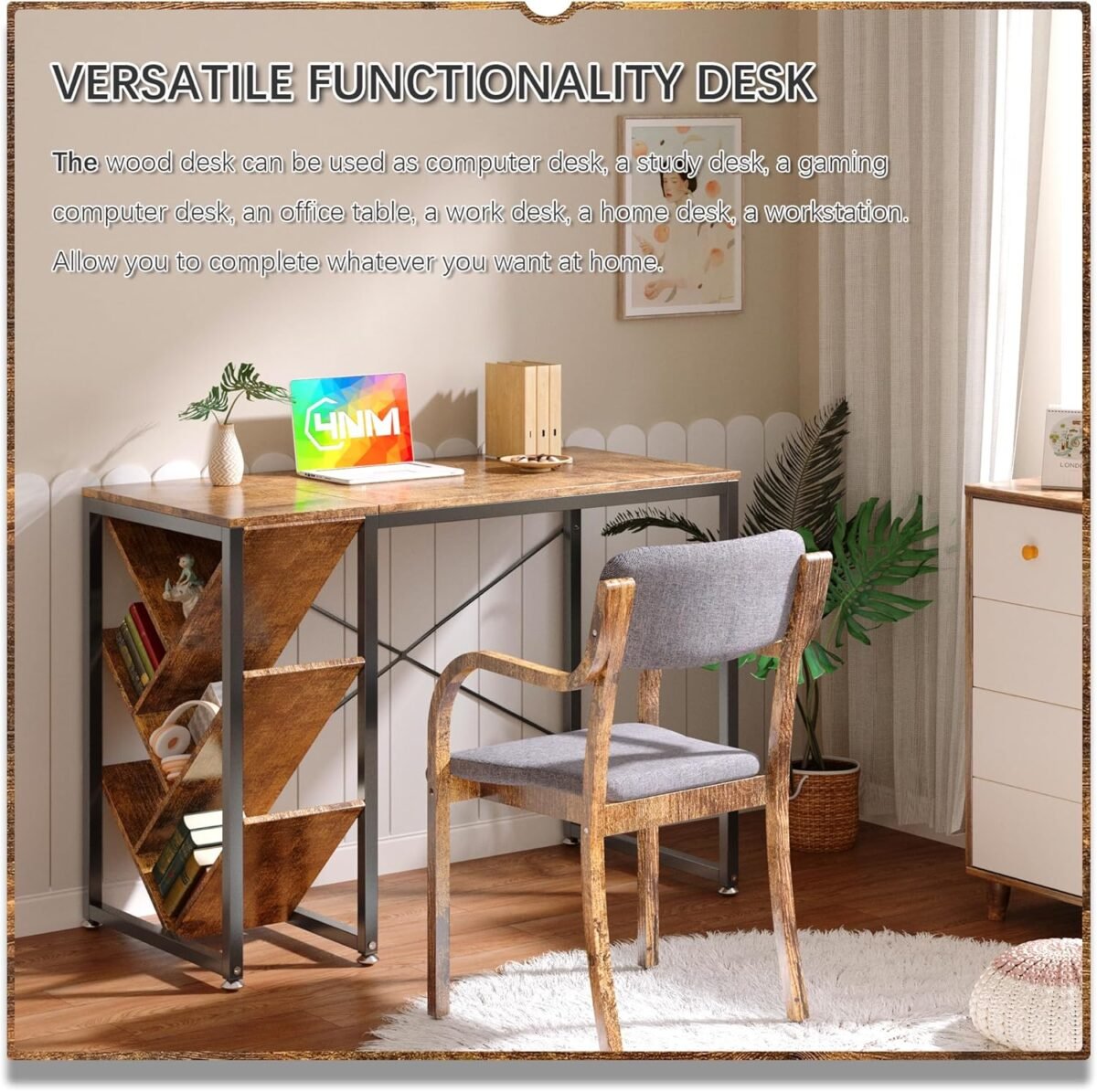 1752501267 4nm 39.4 inch small computer desk with bookshelf reversible desk with storage organizer shelves home office writing study table rustic brown.jpg