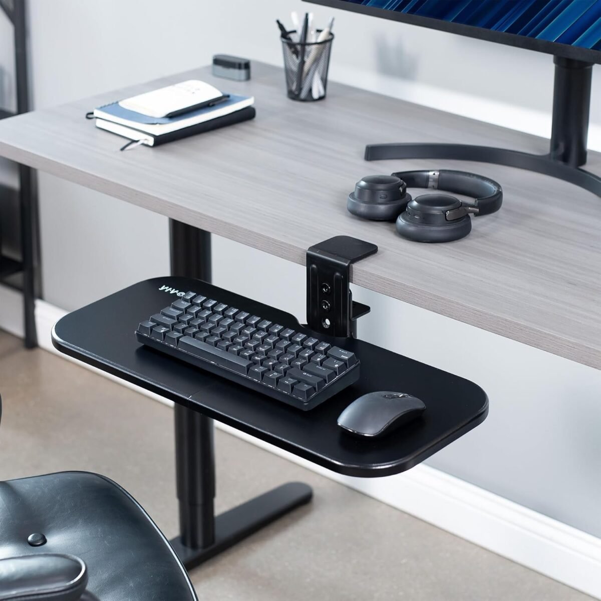 1752502610 vivo clamp on 23 x 10 inch rotating computer keyboard and mouse tray extra sturdy desk swivel clamp ergonomic typing black mount kb04cb.jpg