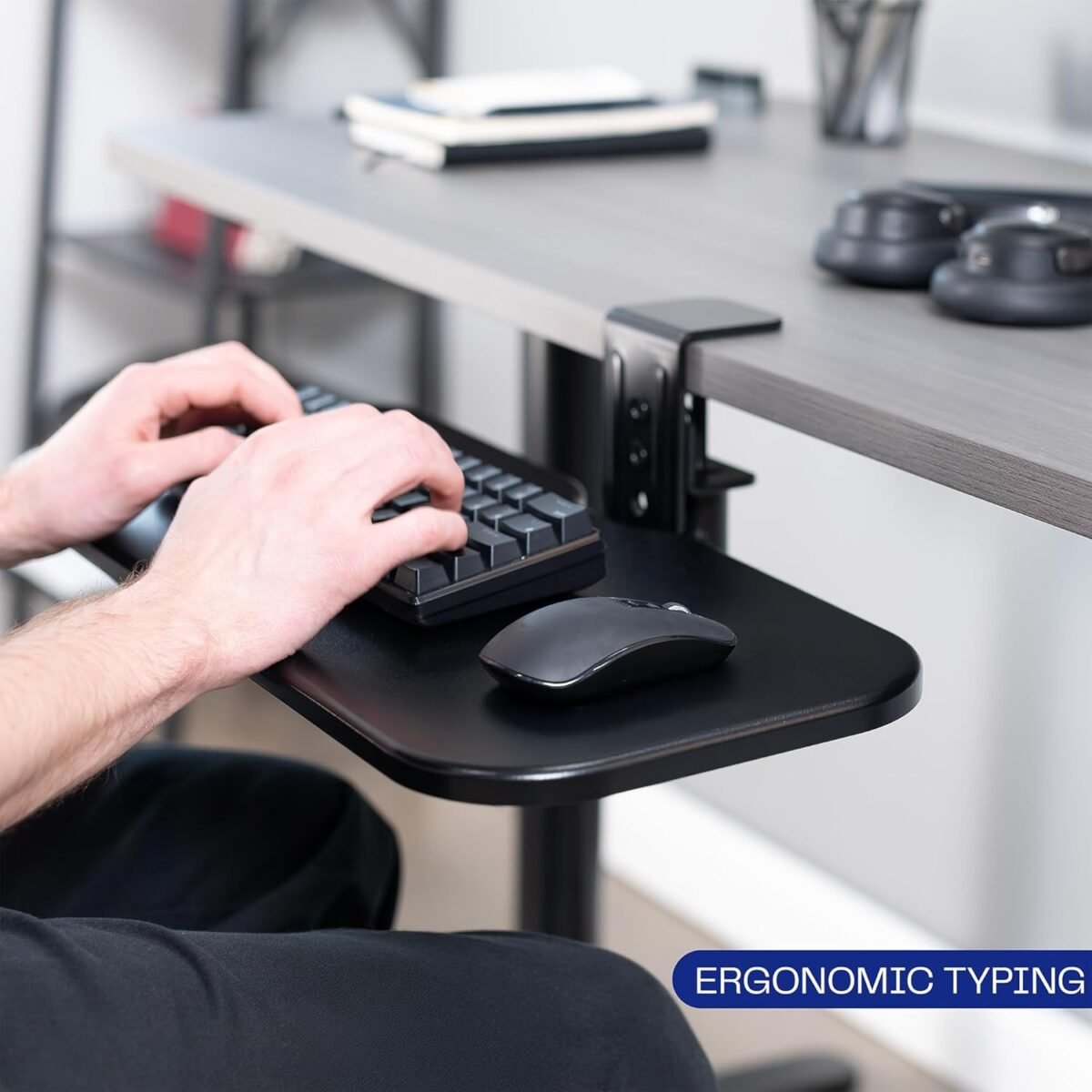 1752502618 vivo clamp on 23 x 10 inch rotating computer keyboard and mouse tray extra sturdy desk swivel clamp ergonomic typing black mount kb04cb.jpg
