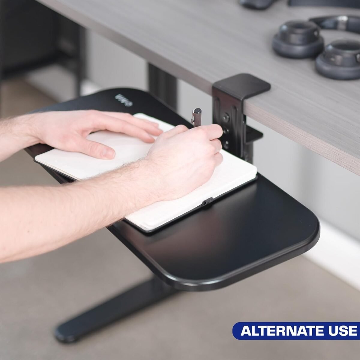 1752502621 vivo clamp on 23 x 10 inch rotating computer keyboard and mouse tray extra sturdy desk swivel clamp ergonomic typing black mount kb04cb.jpg