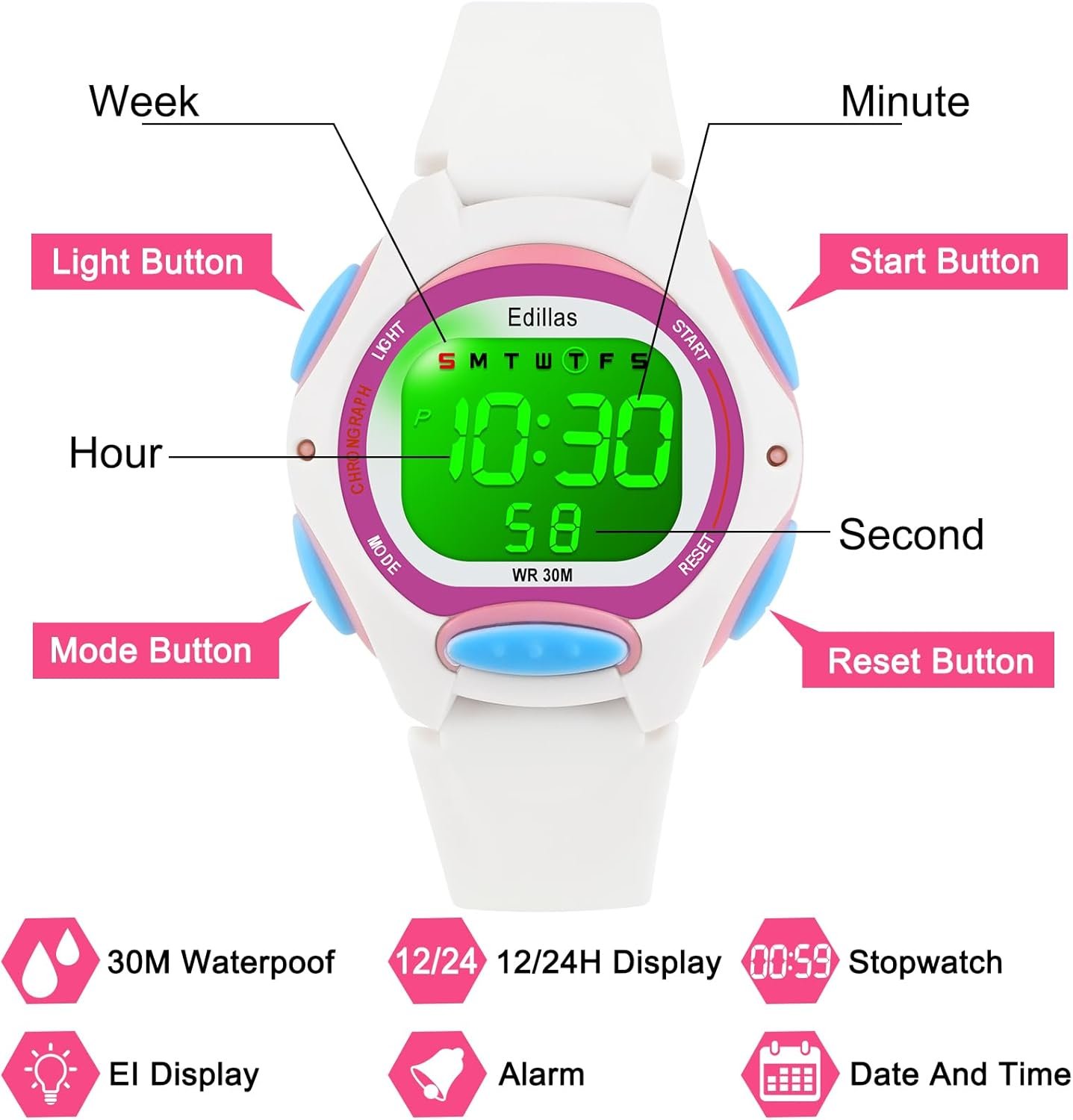 1752525950 edillas kids watches digital girls boys 7 colors waterproof wristwatches for child sport outdoor multifunctional with stopwatchalarm watch for kids ages 4 12.jpg