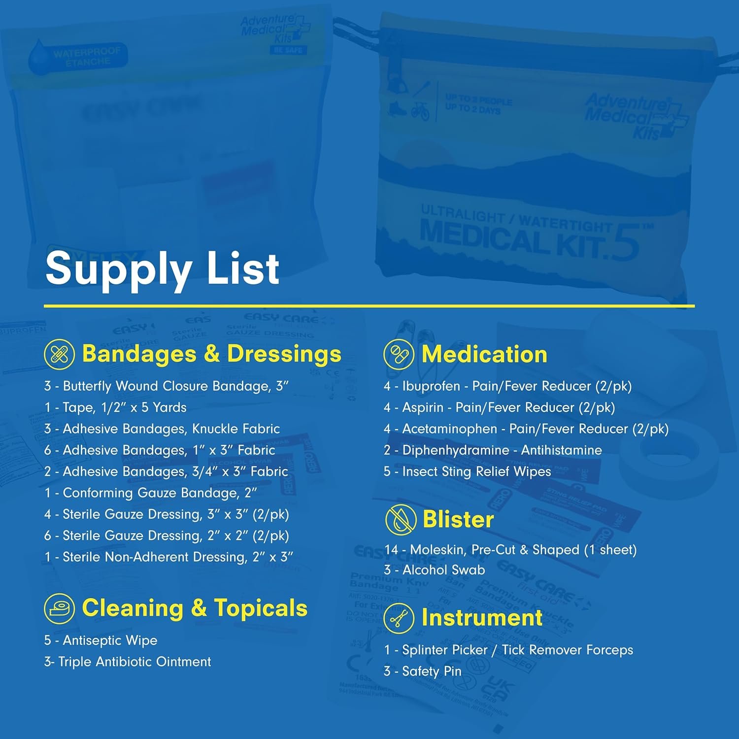1752526575 adventure medical kit ultralightwatertight medical kit .5 up to 2 people up to 2 days includes bandages blister essentials more perfect for hiking biking climbing.jpg