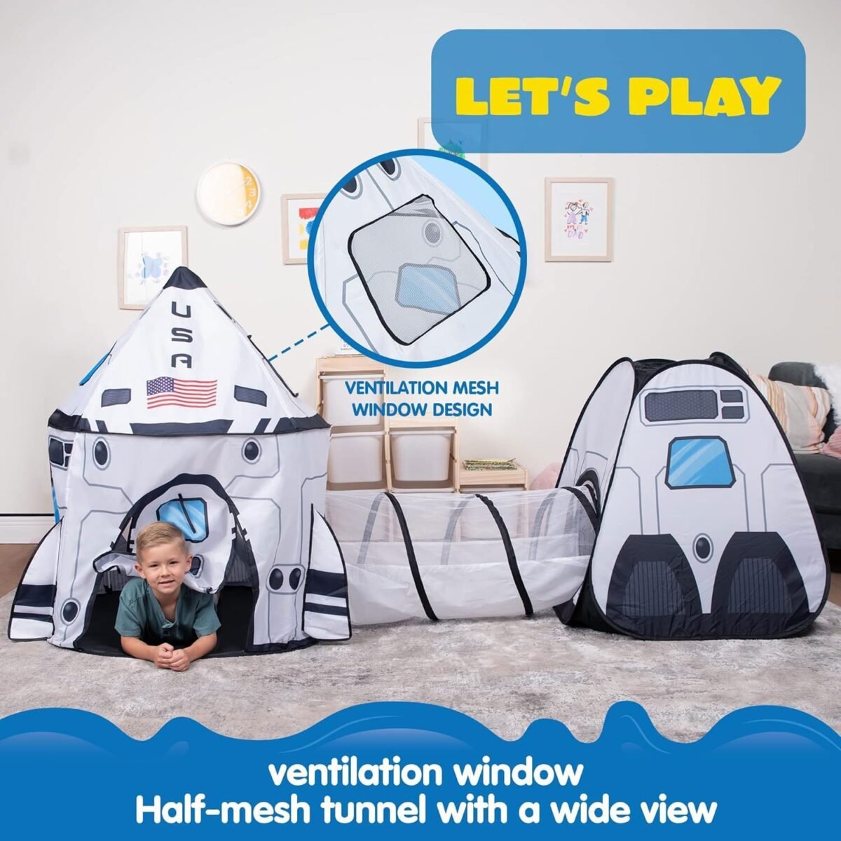 1752599621 joyin white rocket ship pop up play tent with tunnel and playhouse kids indoor outdoor spaceship tent set.jpg