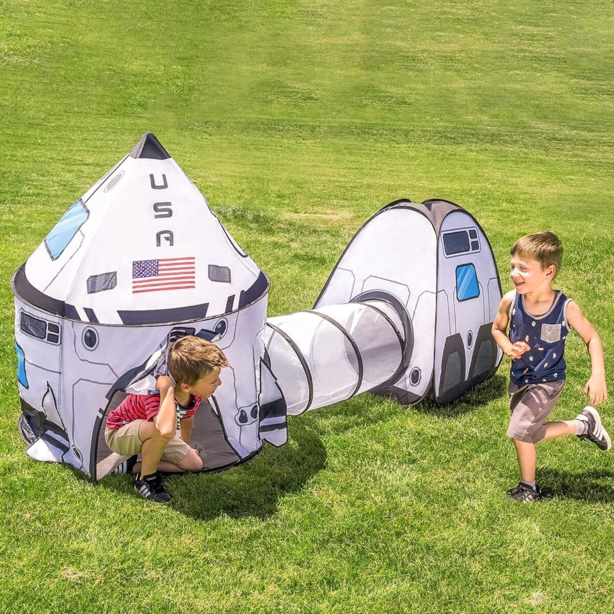1752599627 joyin white rocket ship pop up play tent with tunnel and playhouse kids indoor outdoor spaceship tent set.jpg