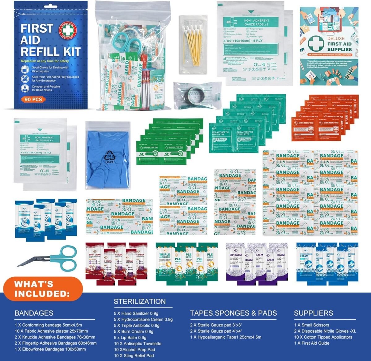 1752606597 90 pieces first aid refill kit wound care kit includes bandages for home travel hiking portable replacement kit for first aid medical supplies（1 set）.jpg