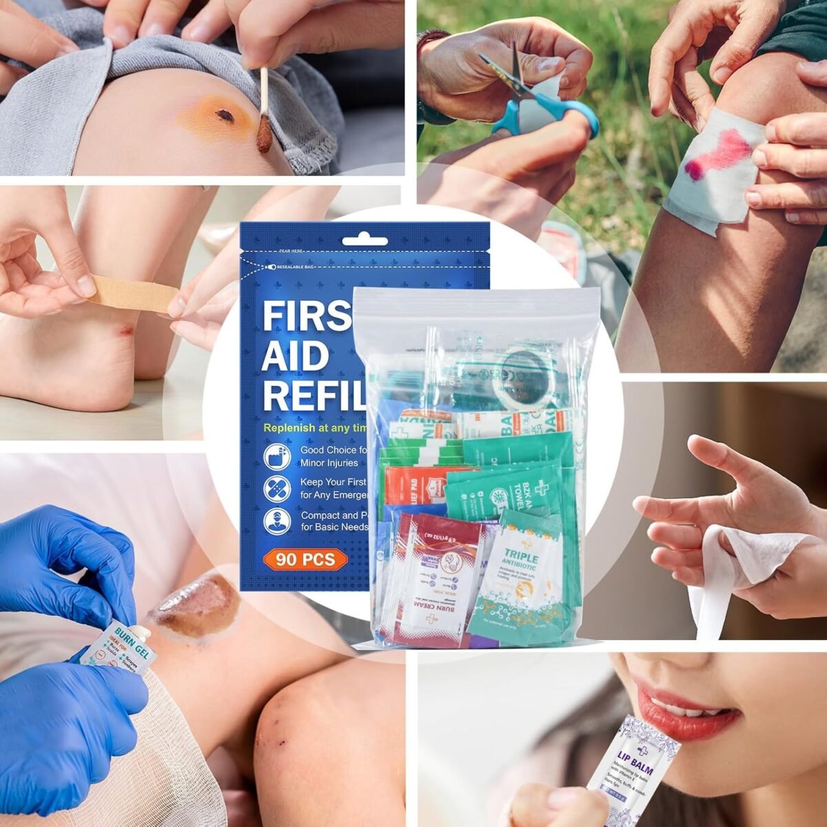 1752606605 90 pieces first aid refill kit wound care kit includes bandages for home travel hiking portable replacement kit for first aid medical supplies（1 set）.jpg