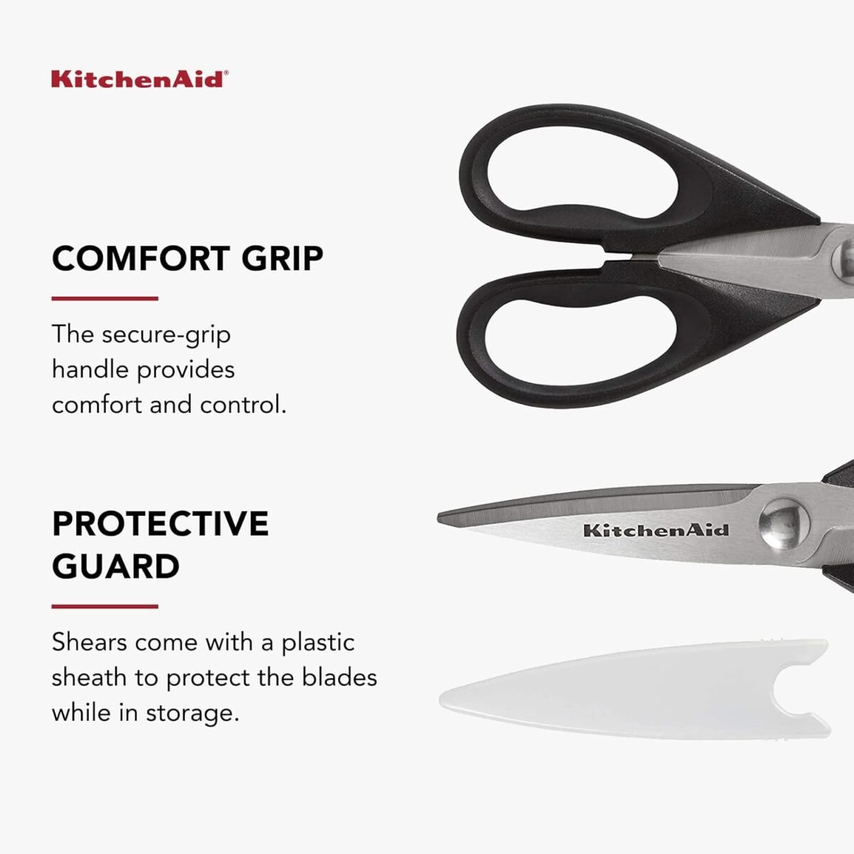 1752606608 kitchenaid all purpose kitchen shears with protective sheath durable stainless steel scissors dishwasher safe soft grip comfort handle 8.72 inch black.jpg