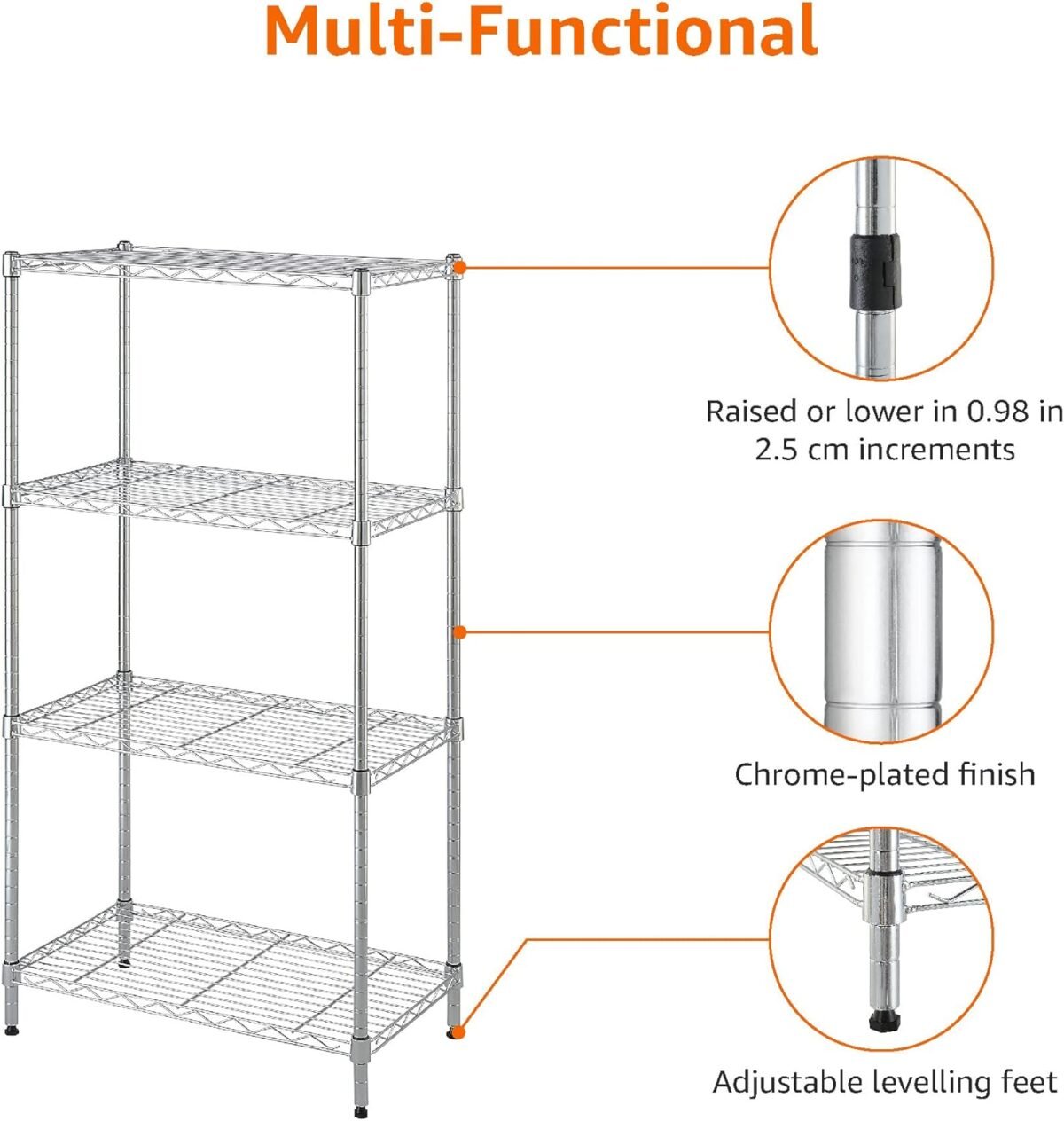 1752608544 amazon basics 4 shelf adjustable storage shelving unit 200 pound loading capacity per shelf steel organizer wire rack 13.4d x 23.2w x 48h chrome.jpg