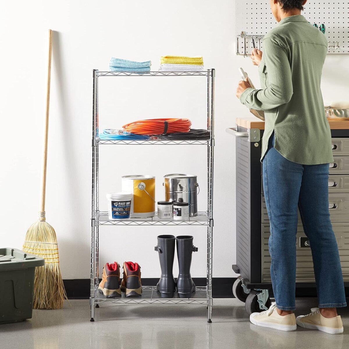 1752608549 amazon basics 4 shelf adjustable storage shelving unit 200 pound loading capacity per shelf steel organizer wire rack 13.4d x 23.2w x 48h chrome.jpg