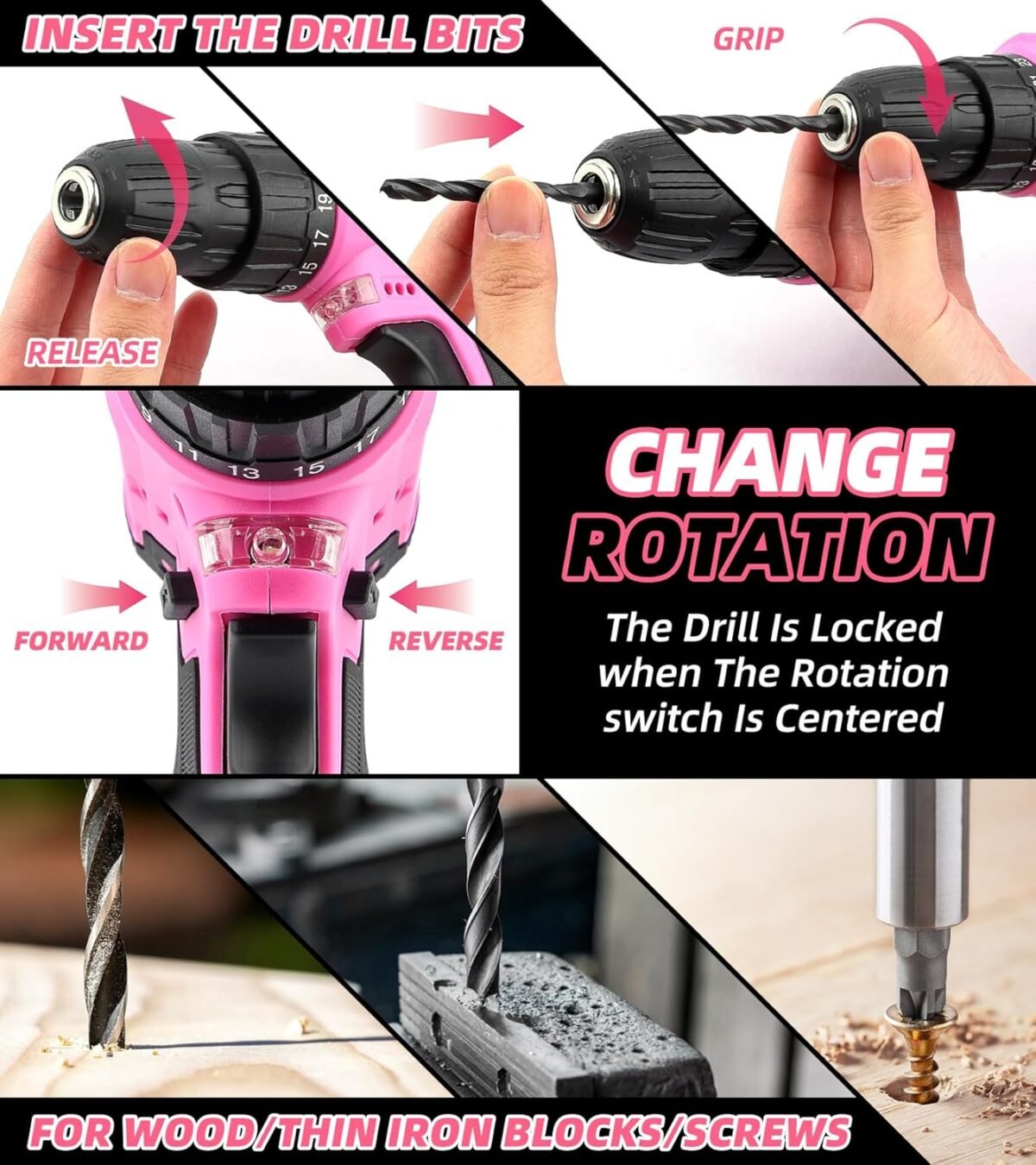 1752608555 147 piece pink power drill drivers tool set with 12v cordless drill professional household home tools kit set diy pink electric drill cordless hand tool box for women.jpg