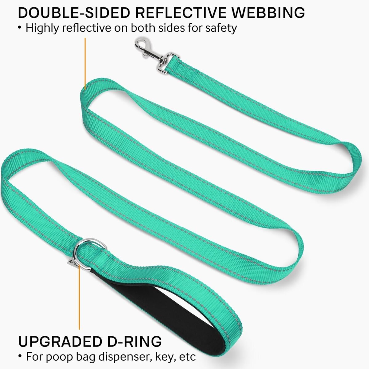 1752611611 joytale double sided reflective dog leash 6 ft5 ft4 ft padded handle nylon heavy duty leashes for medium large dogs walking teal 6ft.jpg