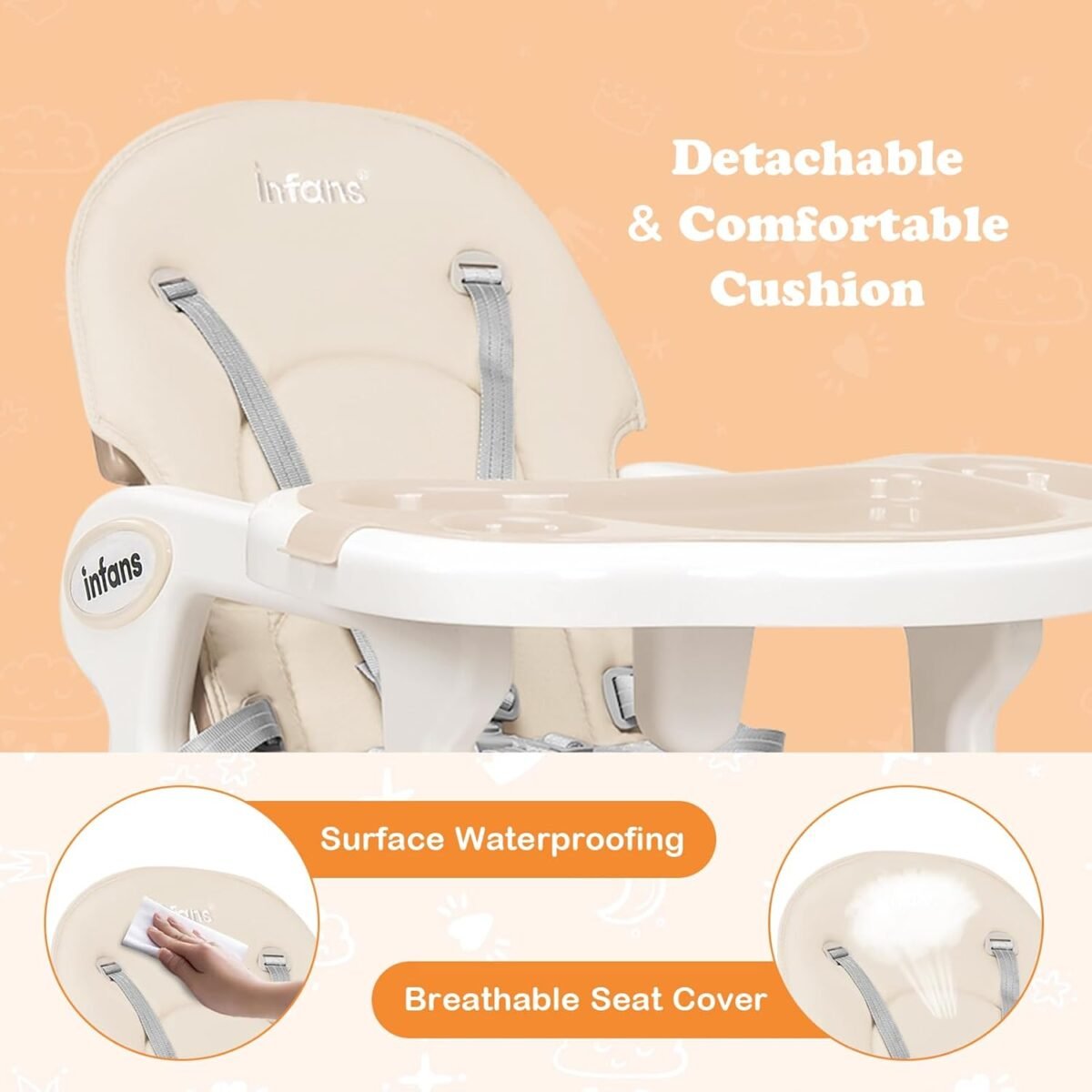 1752631832 infans 5 in 1 baby high chair convertible toddler table chair set rocking chair multi function seat with lockable universal wheels adjustable seat back removable trays.jpg