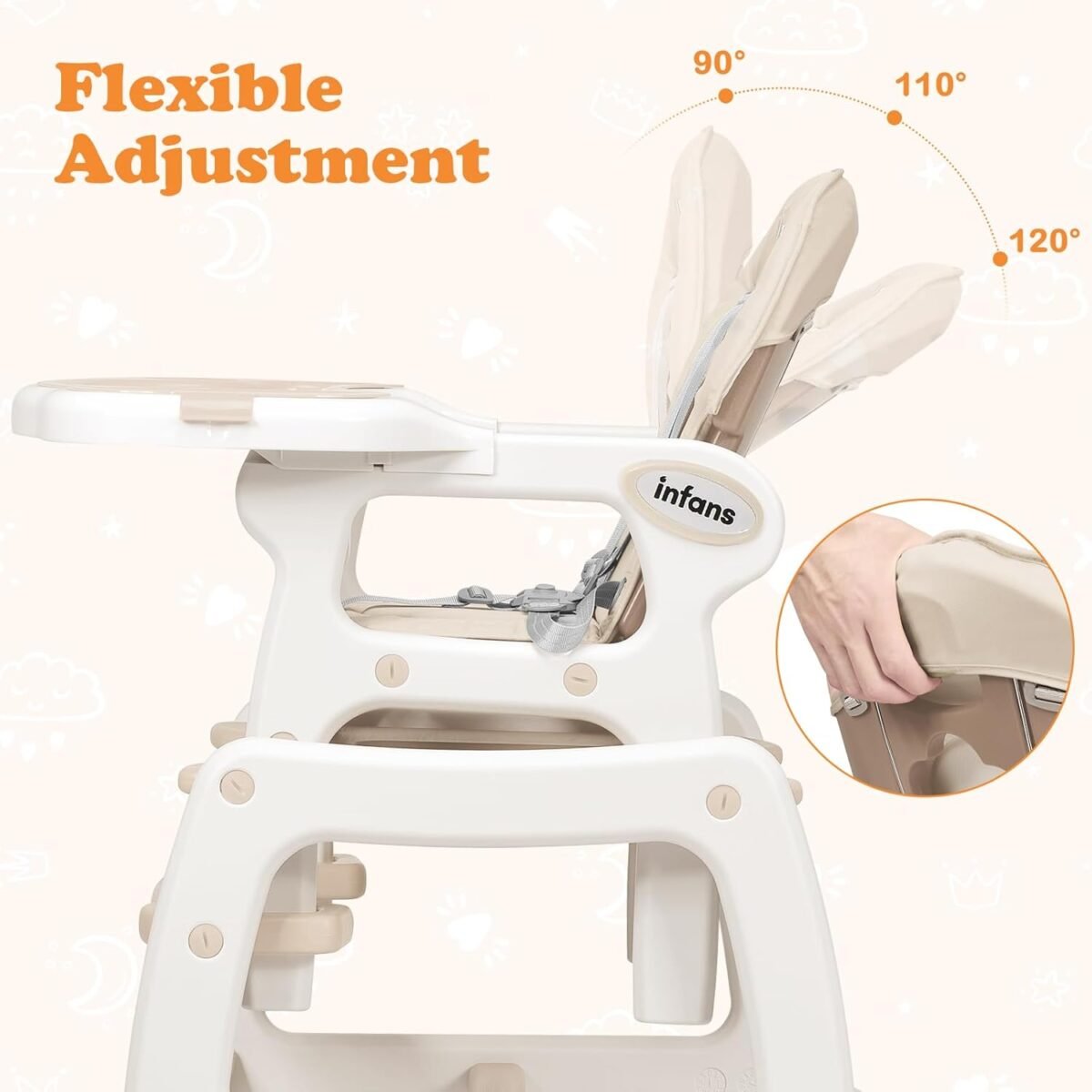 1752631833 infans 5 in 1 baby high chair convertible toddler table chair set rocking chair multi function seat with lockable universal wheels adjustable seat back removable trays.jpg
