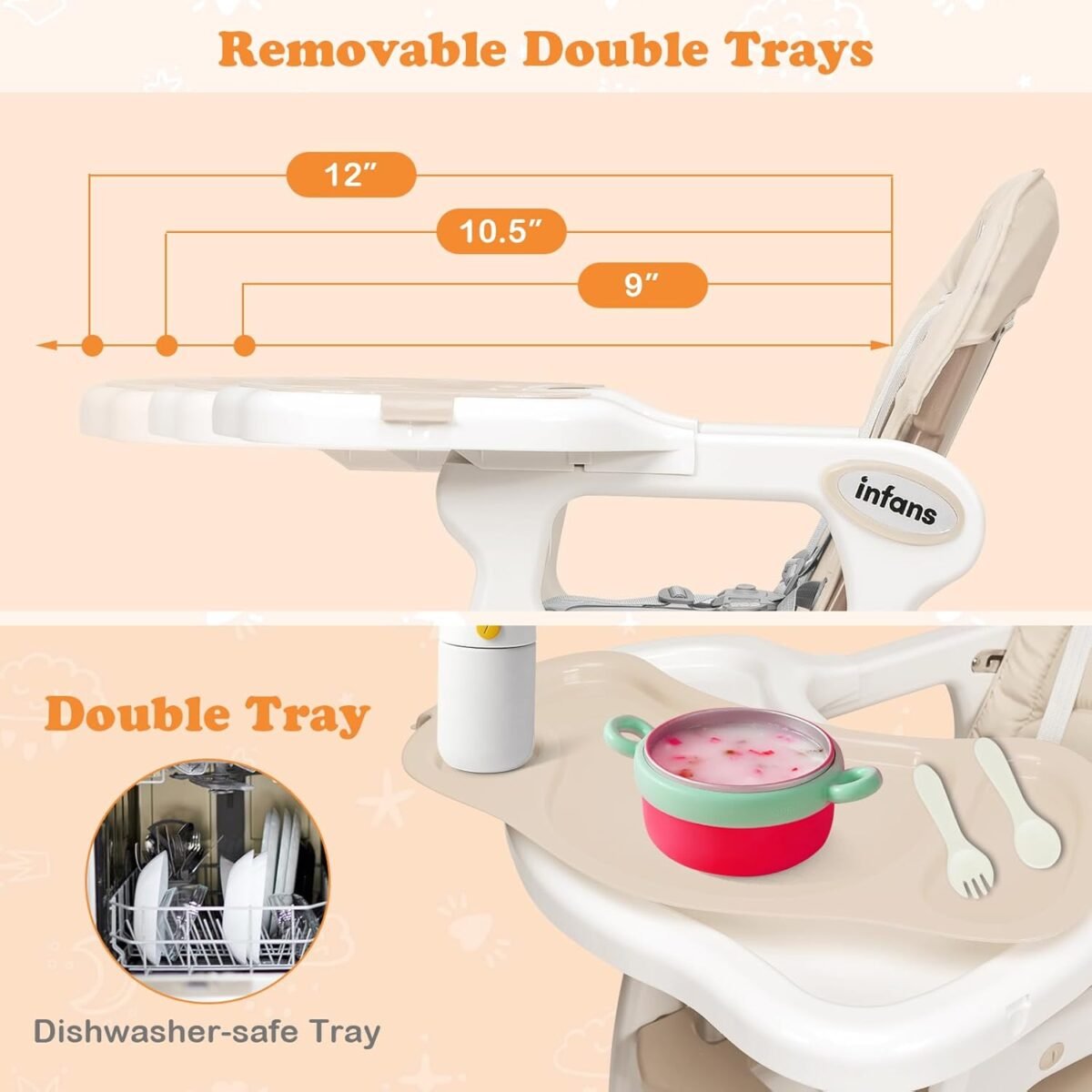 1752631836 infans 5 in 1 baby high chair convertible toddler table chair set rocking chair multi function seat with lockable universal wheels adjustable seat back removable trays.jpg