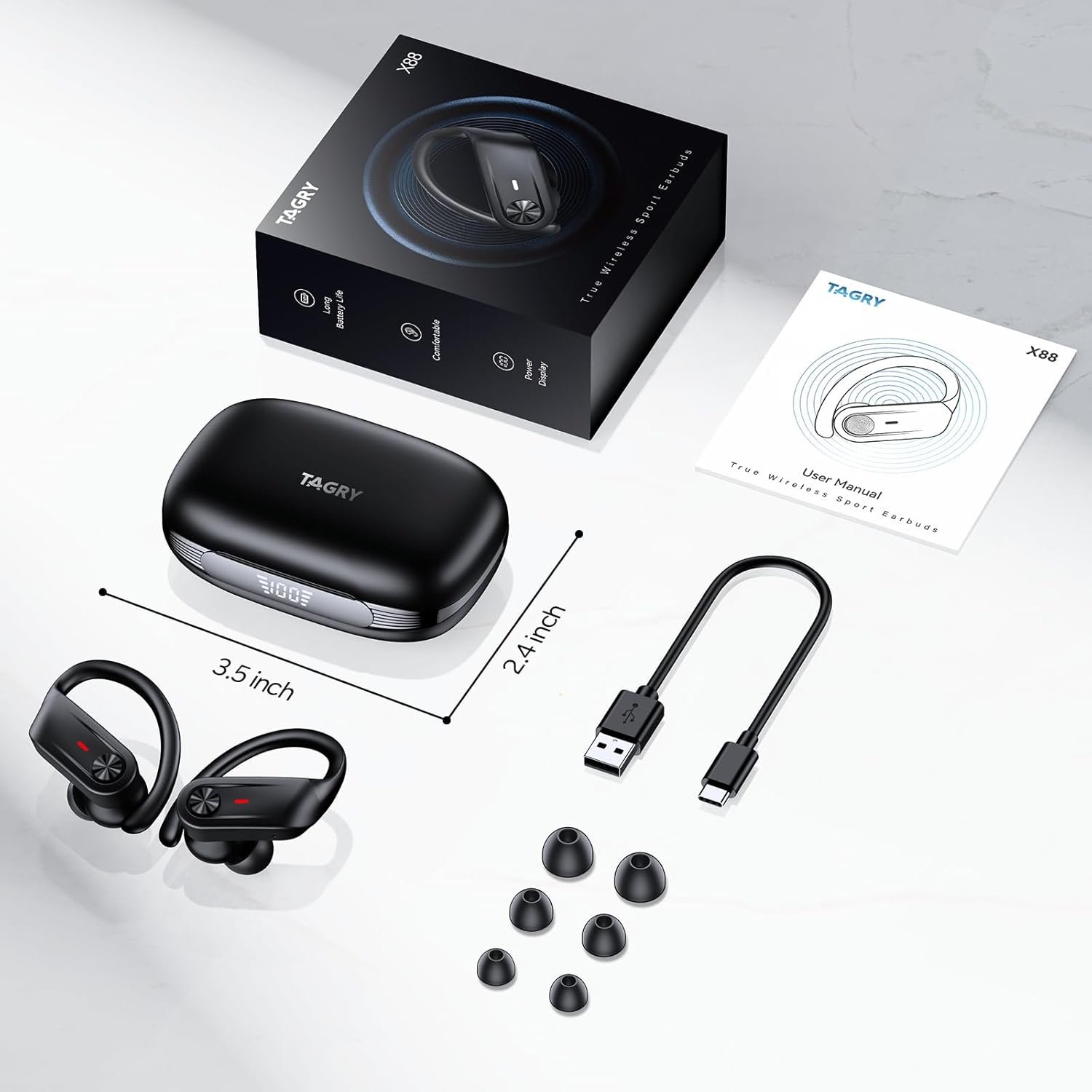 1752637728 tagry wireless earbuds blueetooth headphones 80hrs playtime power display ipx7 waterproof sport ear buds with deep bass in ear earphones for running workout exercise gym black.jpg