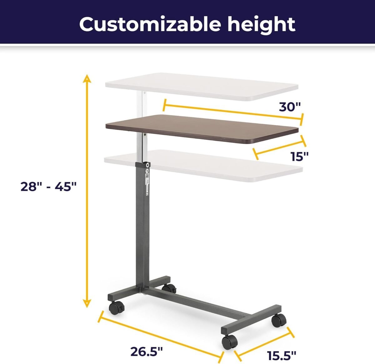 1752649480 drive medical 13067 non tilt top overbed table with wheels and secure height adjustmenttray table for hospital or home use bedside rolling overbed table silver vein.jpg