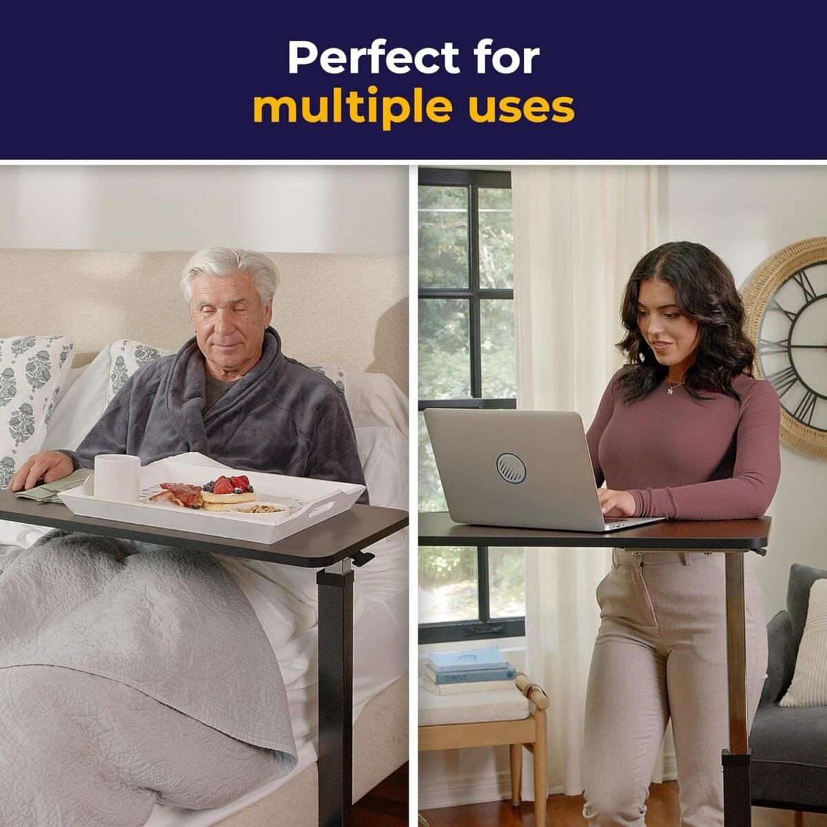 1752649485 drive medical 13067 non tilt top overbed table with wheels and secure height adjustmenttray table for hospital or home use bedside rolling overbed table silver vein.jpg
