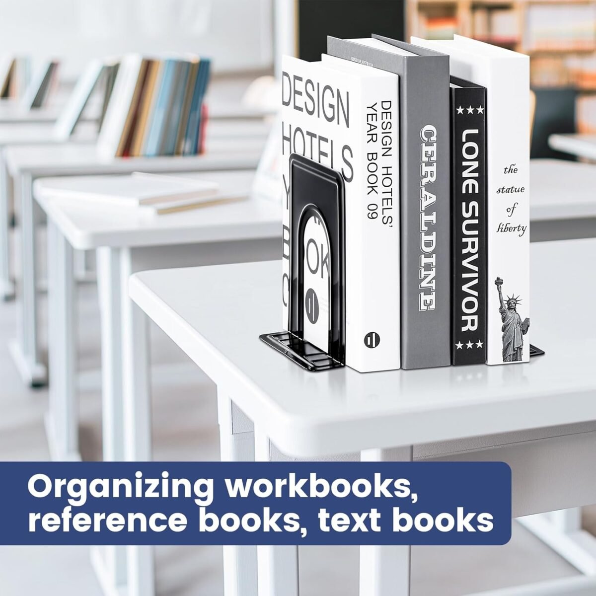 HappyHapi Book Ends, Non-Skid Metal Bookend Supports for Shelves, Heavy Duty Book End, Office Book Stopper, 6 x 5 x 6 Inches, 14 Pieces / 7 Pairs (Black) - Image 8