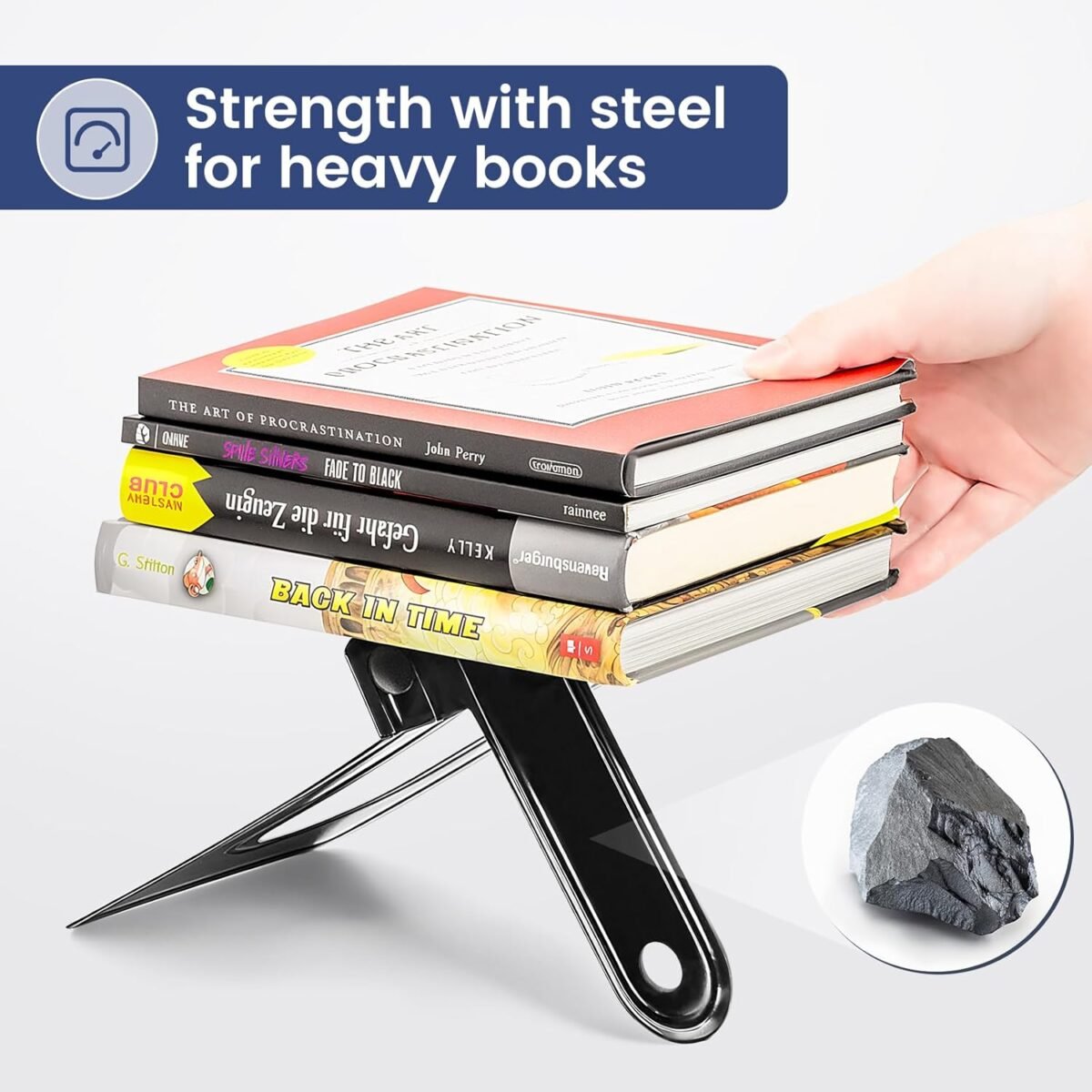 HappyHapi Book Ends, Metal Bookends for Shelves, Non-Skid Book End to Hold Books, Black Book Stopper/Holder for Office Home Kitchen, 5.7X 4.9 X 6.5 in, 3 Pair(6 Pcs, Large) - Image 3
