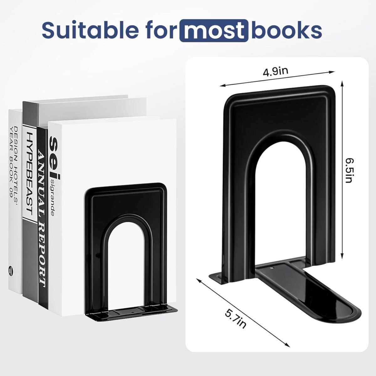HappyHapi Book Ends, Metal Bookends for Shelves, Non-Skid Book End to Hold Books, Black Book Stopper/Holder for Office Home Kitchen, 5.7X 4.9 X 6.5 in, 3 Pair(6 Pcs, Large) - Image 4