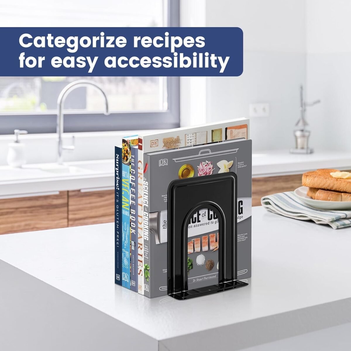 HappyHapi Book Ends, Metal Bookends for Shelves, Non-Skid Book End to Hold Books, Black Book Stopper/Holder for Office Home Kitchen, 5.7X 4.9 X 6.5 in, 3 Pair(6 Pcs, Large) - Image 8