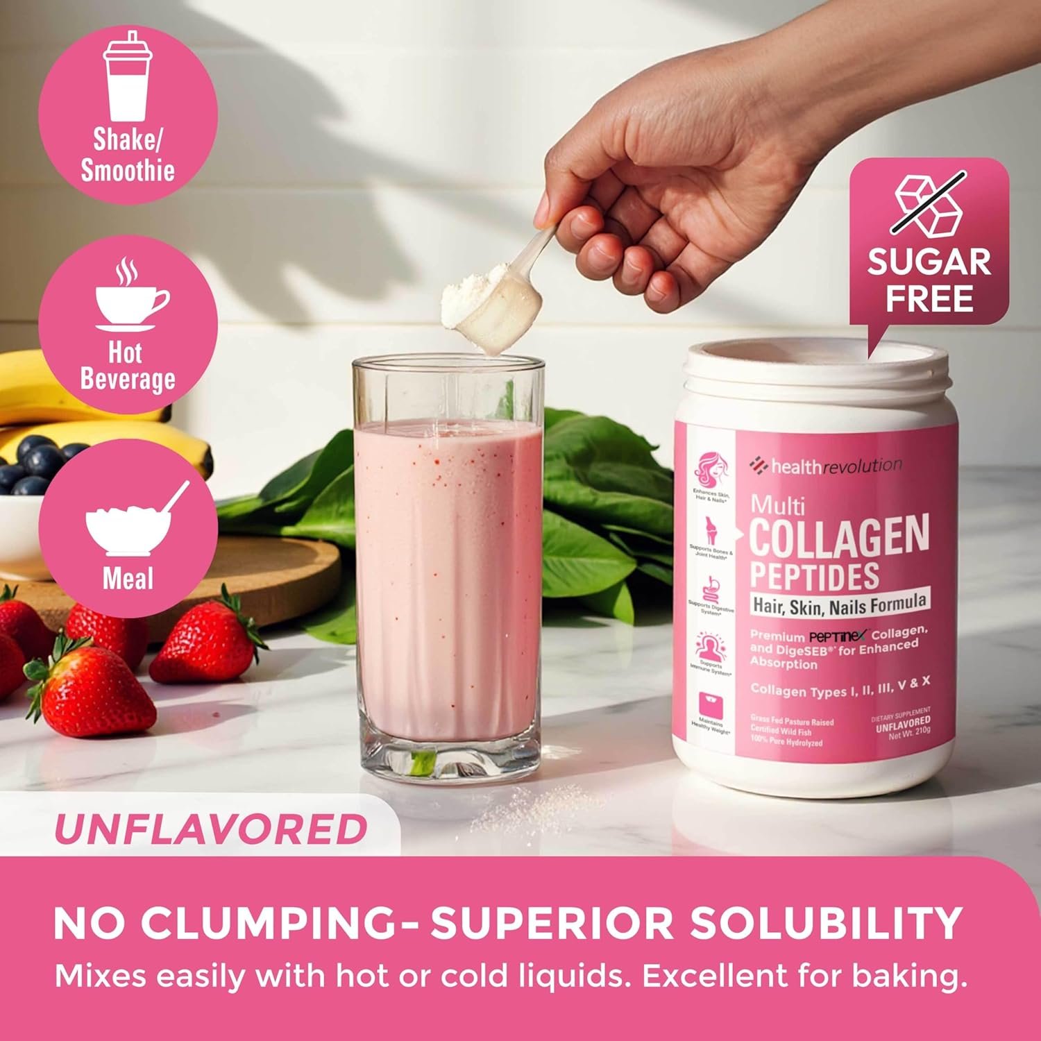 Multi Collagen Protein Powder, Type I, II, III, V, X - 5 Hydrolyzed Collagen Peptides, Skin, Hair, Nails & Joints, Triple Refined for Easy Mixing, 99% Absorption Rate, Non-GMO, Gluten-Free, Unflavored - Image 6