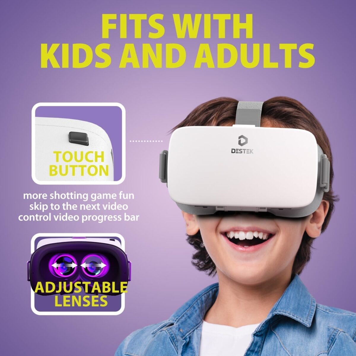 DESTEK V5 VR Headset for Phone with Controller, Anti-Blue Eyes Protected HD Lenses, 110° FOV Virtual Reality Headsets VR Goggles for iPhone 16/15/14/13/12/11, Samsung, Android - White - Image 5