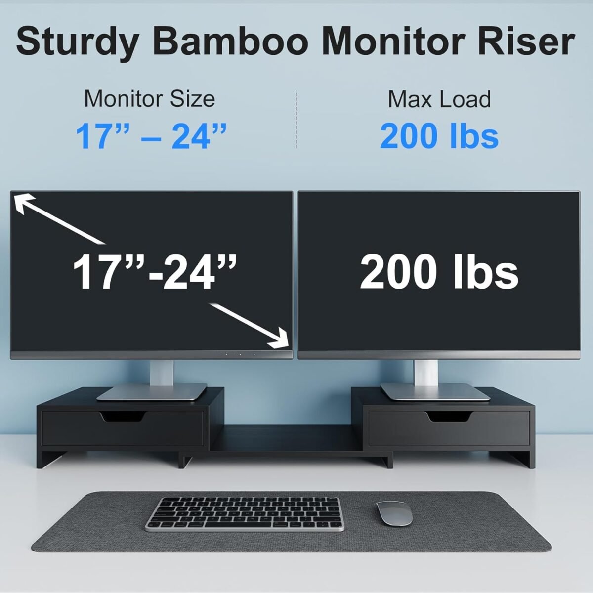 Computer Monitor Stand Riser with 2 Storage Drawers for Desk, Premium Bamboo Monitor Shelf for Laptop Computer iMac, No Assembly Required, Black - Image 6
