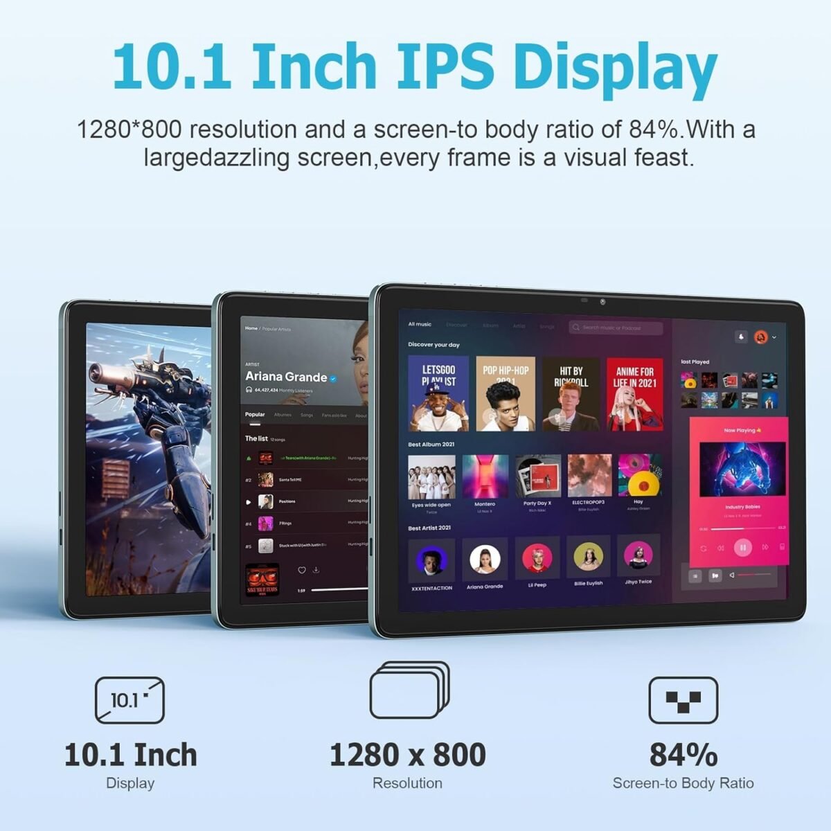 10.1 Inch Android Tablet, Android 14 Tablets with 128GB+8(4+4 Expand) GB, 2.4+5G WiFi Tablet PC with FHD IPS Touch Screen, Dual 13MP+5MP Camera, Dual Stereo Speakers, Bluetooth5.0, GPS - Image 3
