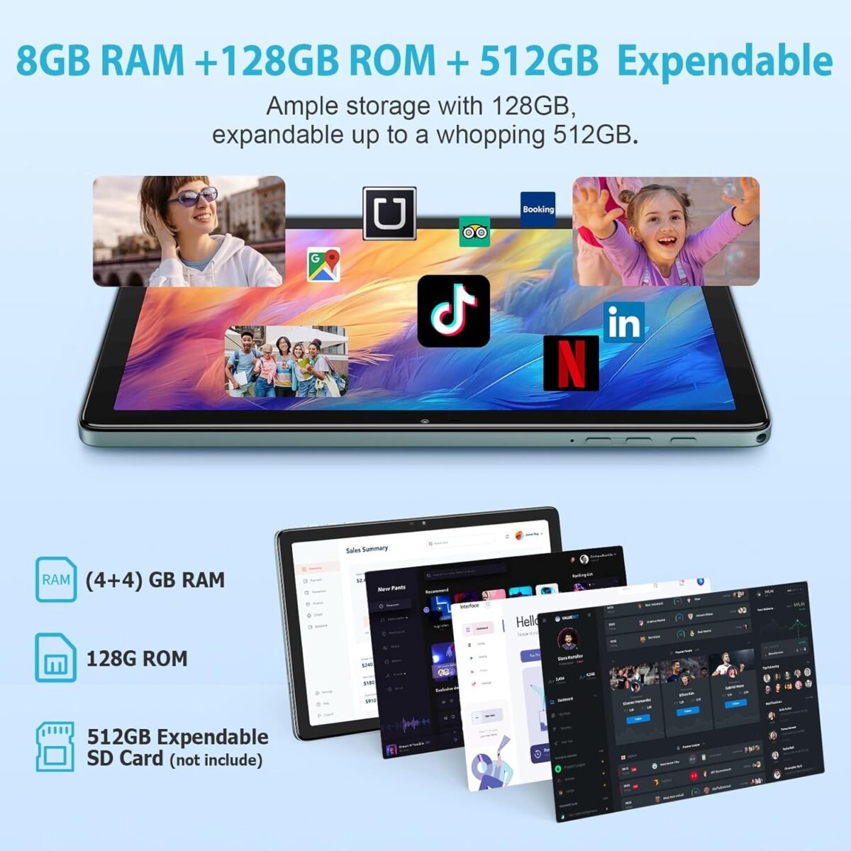 10.1 Inch Android Tablet, Android 14 Tablets with 128GB+8(4+4 Expand) GB, 2.4+5G WiFi Tablet PC with FHD IPS Touch Screen, Dual 13MP+5MP Camera, Dual Stereo Speakers, Bluetooth5.0, GPS - Image 4