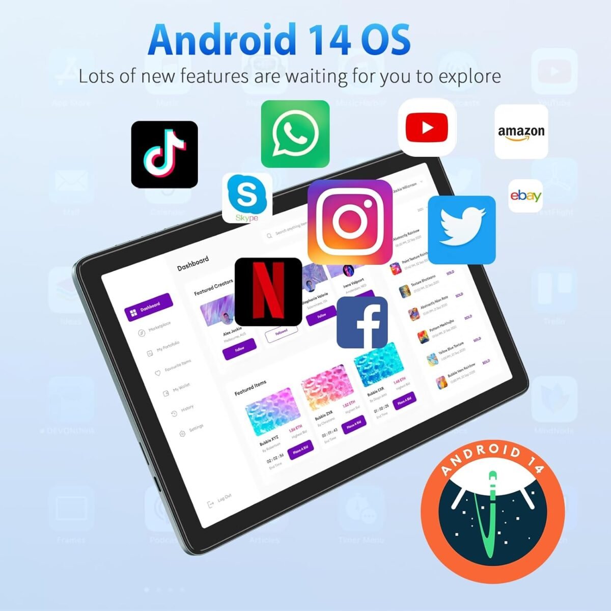 10.1 Inch Android Tablet, Android 14 Tablets with 128GB+8(4+4 Expand) GB, 2.4+5G WiFi Tablet PC with FHD IPS Touch Screen, Dual 13MP+5MP Camera, Dual Stereo Speakers, Bluetooth5.0, GPS - Image 5