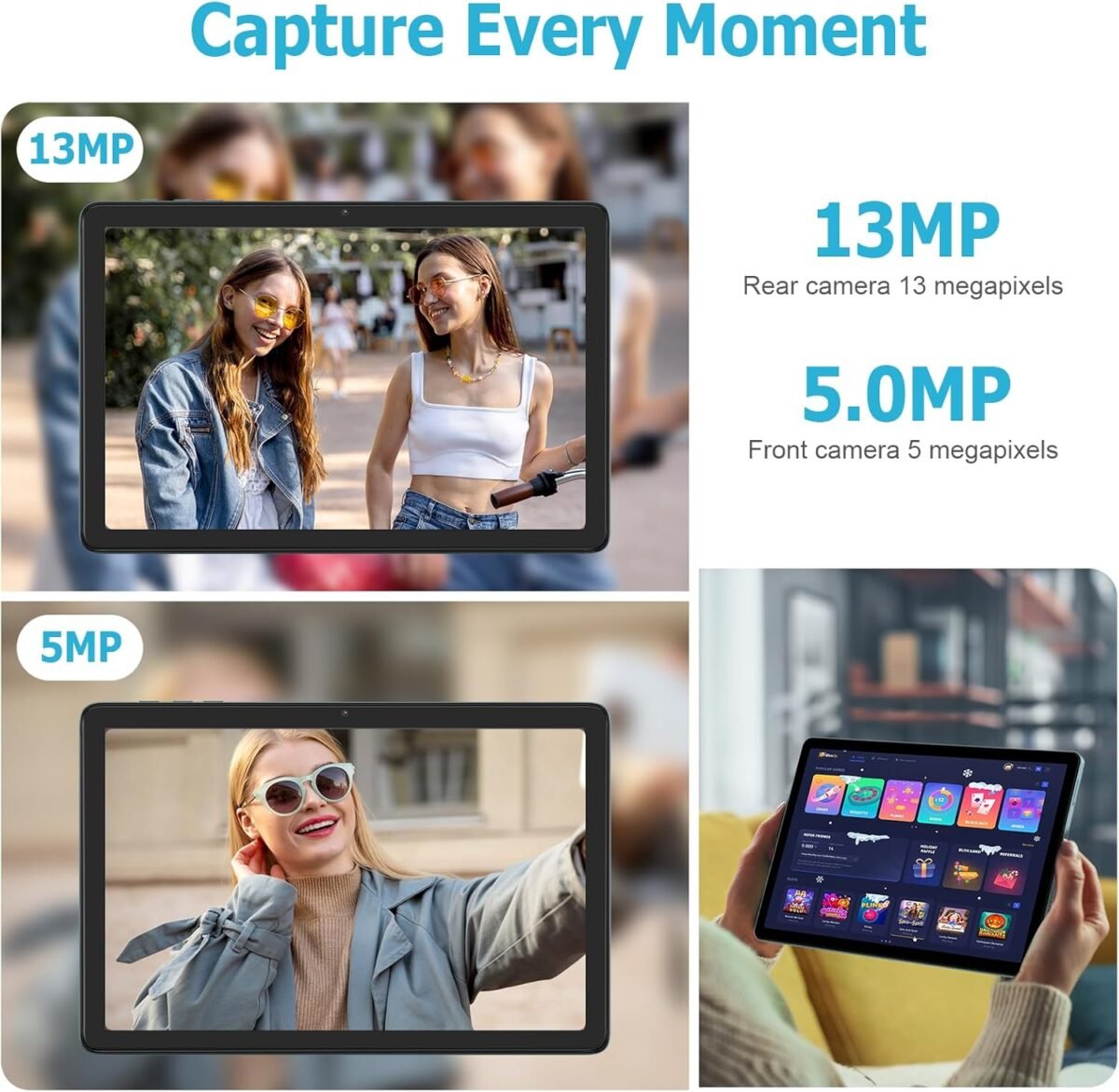 10.1 Inch Android Tablet, Android 14 Tablets with 128GB+8(4+4 Expand) GB, 2.4+5G WiFi Tablet PC with FHD IPS Touch Screen, Dual 13MP+5MP Camera, Dual Stereo Speakers, Bluetooth5.0, GPS - Image 6