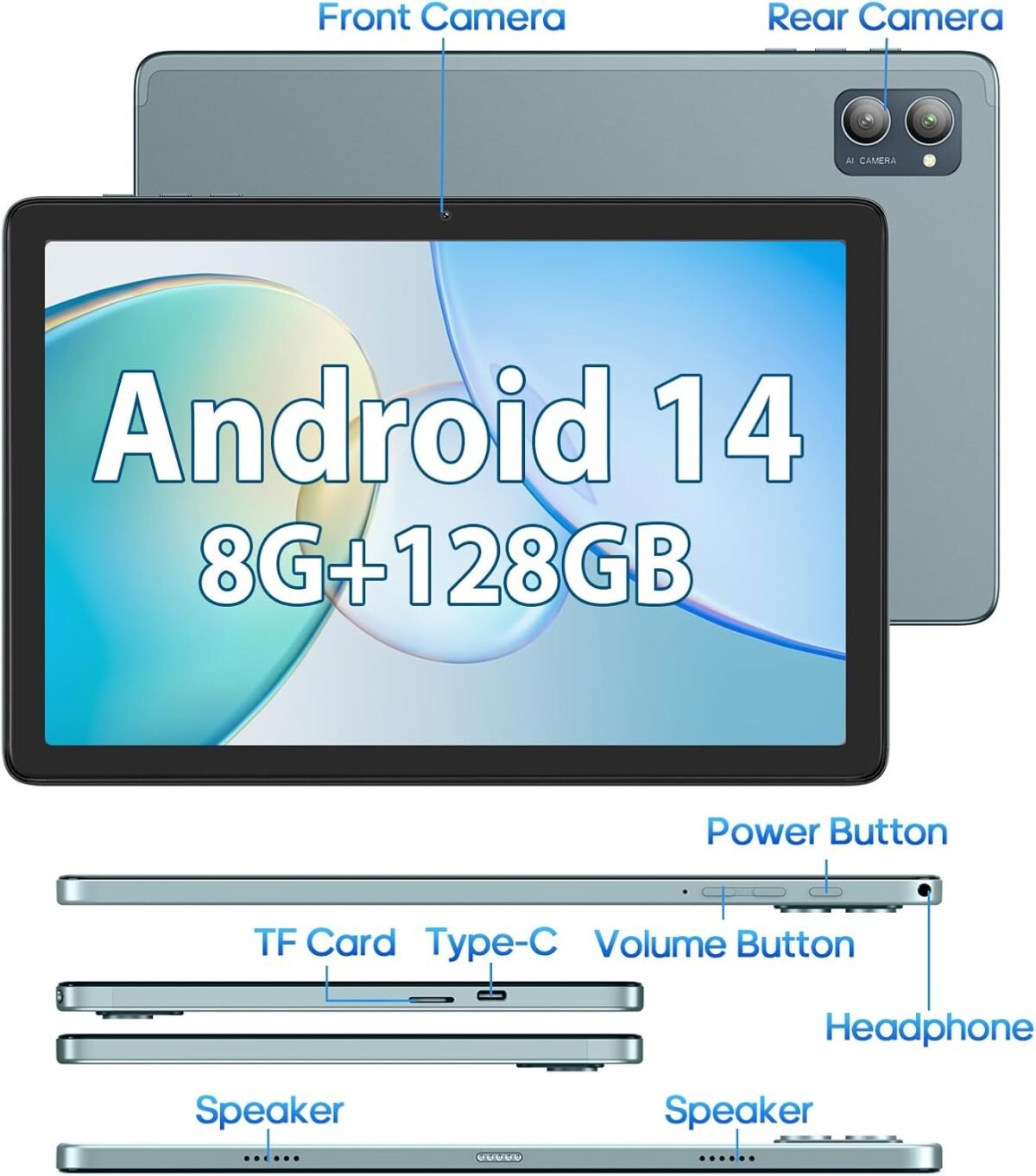 10.1 Inch Android Tablet, Android 14 Tablets with 128GB+8(4+4 Expand) GB, 2.4+5G WiFi Tablet PC with FHD IPS Touch Screen, Dual 13MP+5MP Camera, Dual Stereo Speakers, Bluetooth5.0, GPS - Image 8
