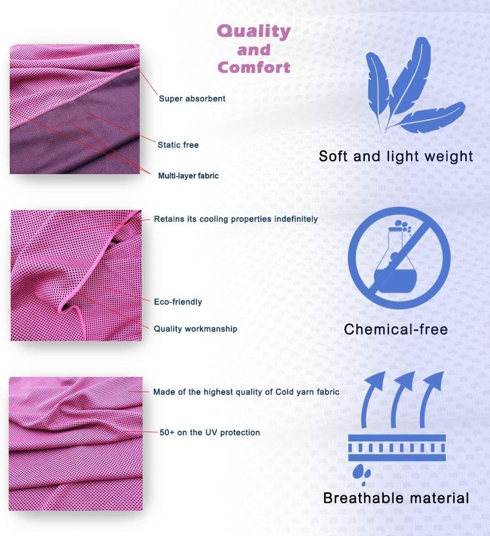 8 Packs Cooling Towel (40 x 12), Ice Towel, Microfiber, Soft Breathable Chilly Towel Stay Cool for Yoga, Workout, Sport, Gym, Camping, Fitness, Running, Workout & More Activities - Multicolor - Image 6