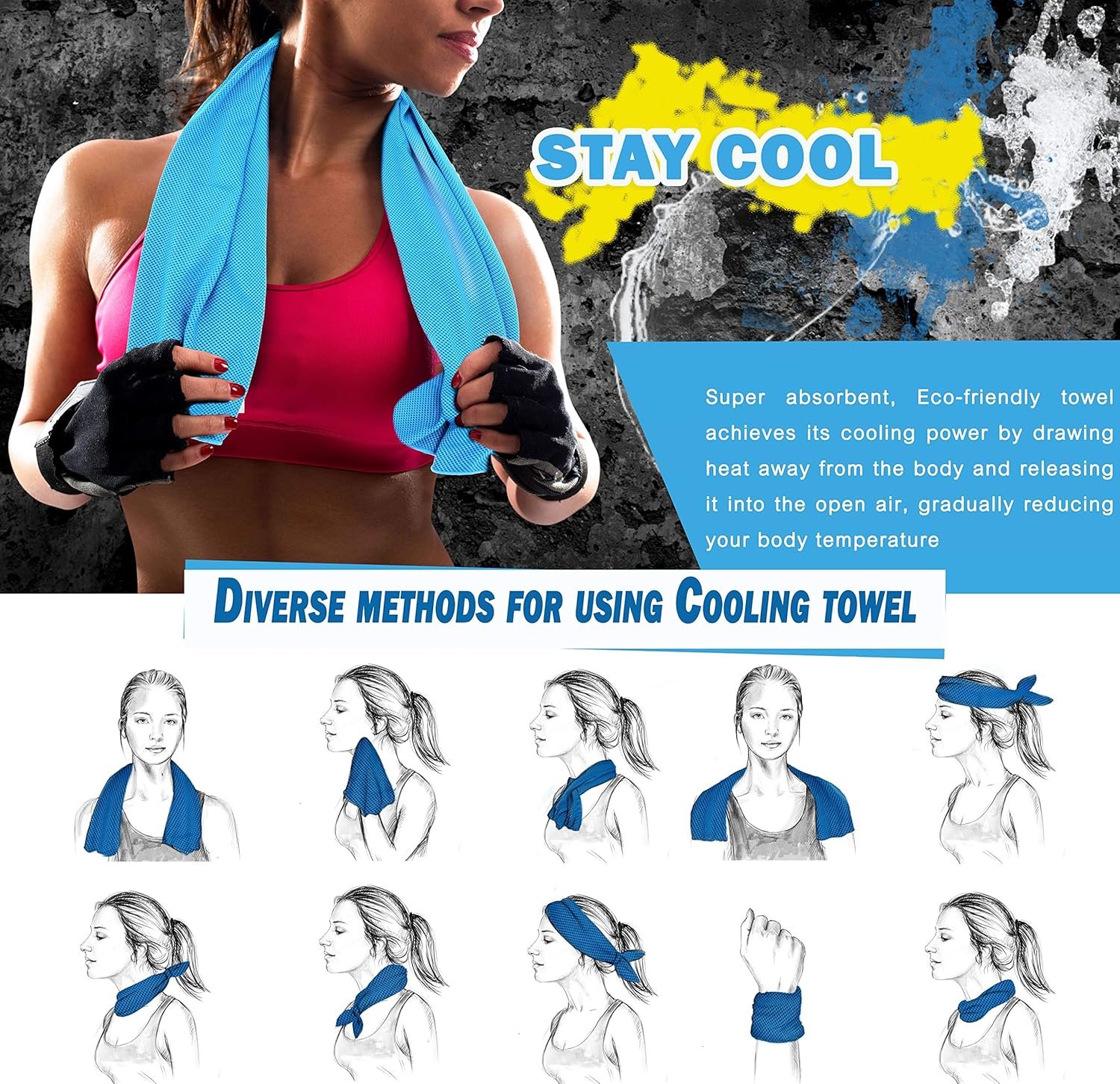 8 Packs Cooling Towel (40 x 12), Ice Towel, Microfiber, Soft Breathable Chilly Towel Stay Cool for Yoga, Workout, Sport, Gym, Camping, Fitness, Running, Workout & More Activities - Multicolor - Image 7