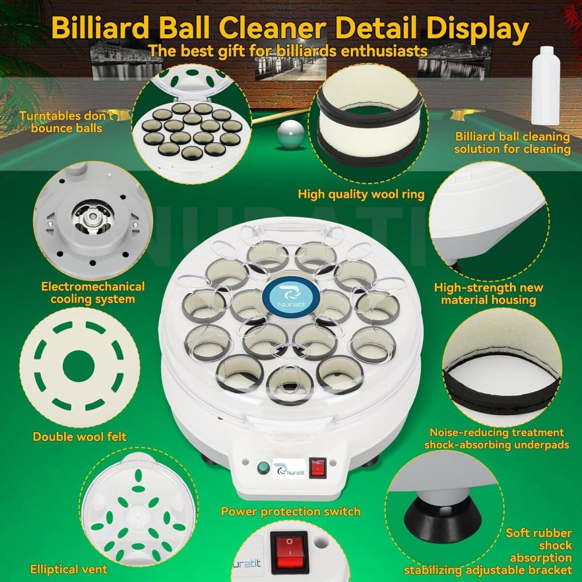 Upgraded Billiard Ball Cleaner and Polisher, Billiard Ball Cleaner, Pool Ball Cleaner for 16 Billiard and Snooker, Balls British and American Dual Use 110V, Automatic Pool Ball Cleaner - Image 6