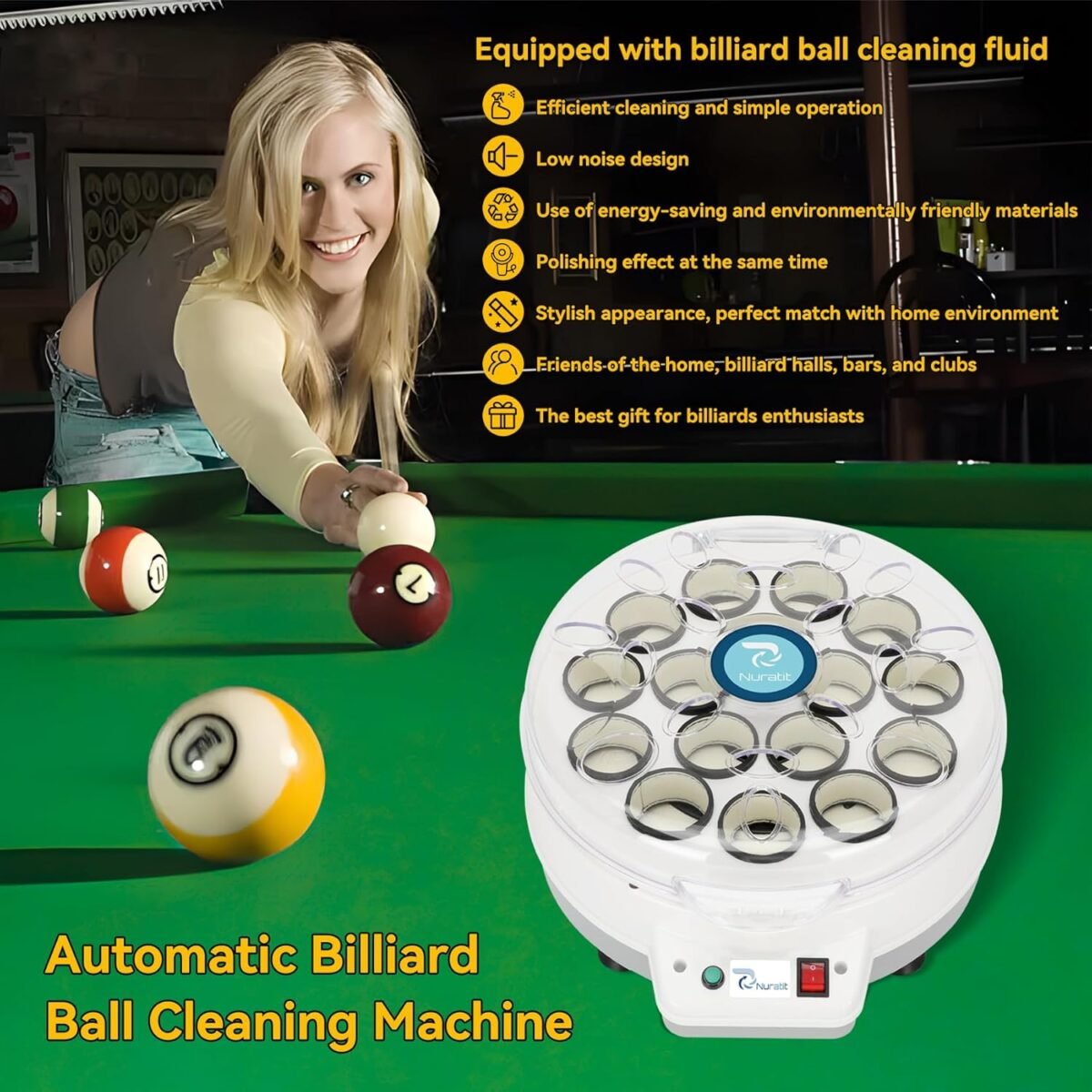 Upgraded Billiard Ball Cleaner and Polisher, Billiard Ball Cleaner, Pool Ball Cleaner for 16 Billiard and Snooker, Balls British and American Dual Use 110V, Automatic Pool Ball Cleaner - Image 7