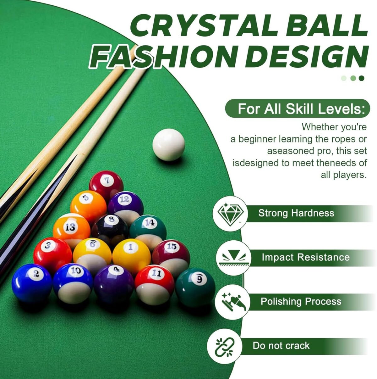 Billiard Balls Set 2-1/4" Regulation Size Pool Table Balls for Replacement (16 Resin Balls) - Image 3