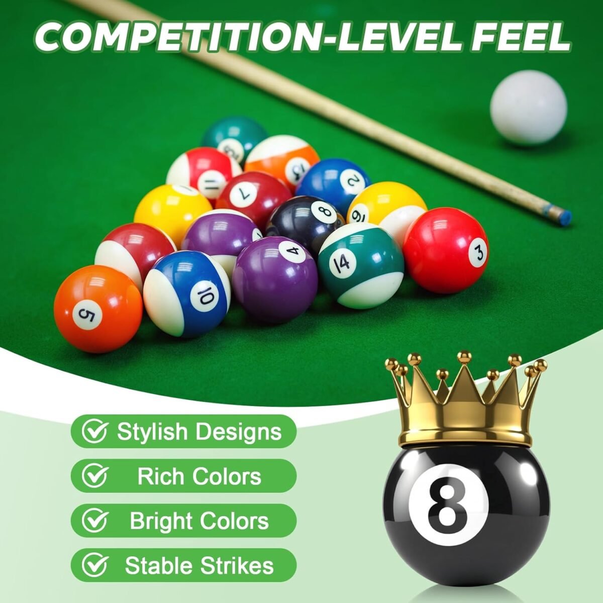 Billiard Balls Set 2-1/4" Regulation Size Pool Table Balls for Replacement (16 Resin Balls) - Image 7