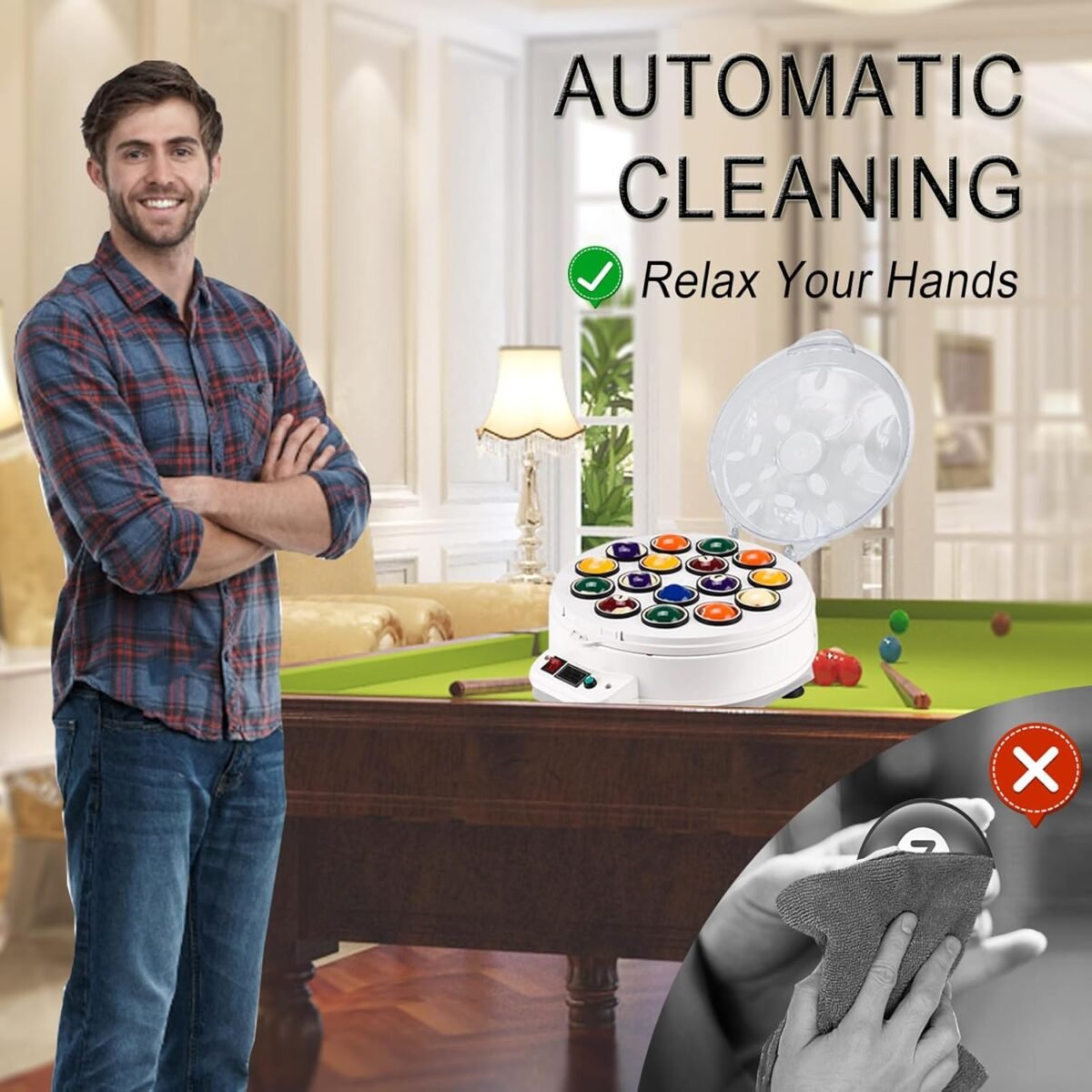 Jueraori 16 Balls Billiard Ball Cleaner and Polisher, Automatic Pool Balls Cleaning Machine, Snooker Polishing Washing Machine for Private Billiard Rooms Clubs Clubhouses - Image 4