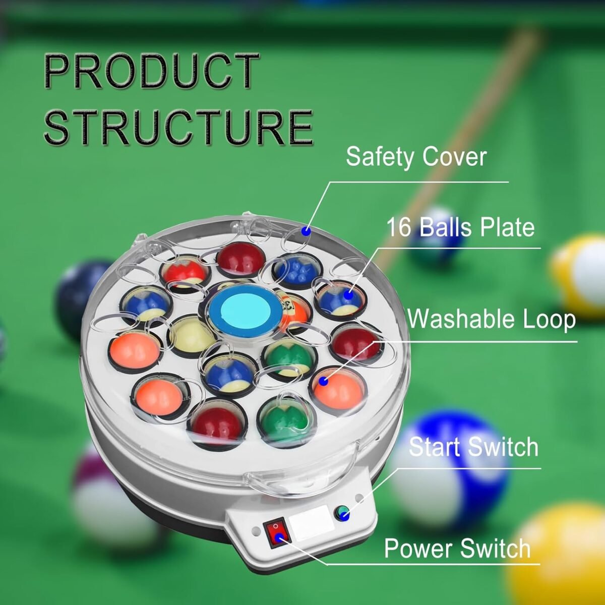 Jueraori 16 Balls Billiard Ball Cleaner and Polisher, Automatic Pool Balls Cleaning Machine, Snooker Polishing Washing Machine for Private Billiard Rooms Clubs Clubhouses - Image 6