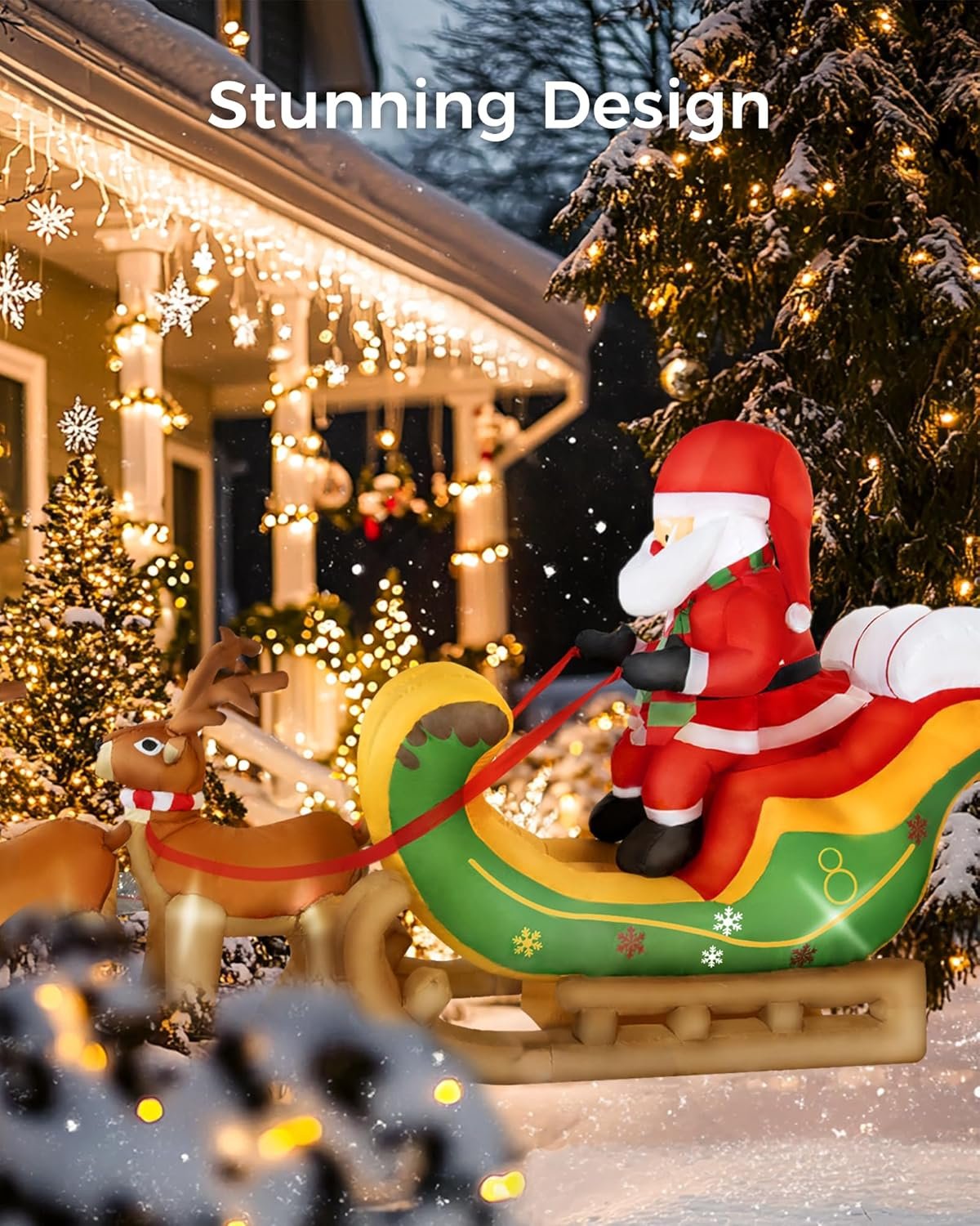 8ft Inflatable Santa on Sleigh with 2 Reindeer - Outdoor Christmas Decorations 2025, Light-Up Blow Up Santa for Yard, Garden, Lawn Decor, Xmas Holiday Inflatable for Outdoor Decoration - Image 3