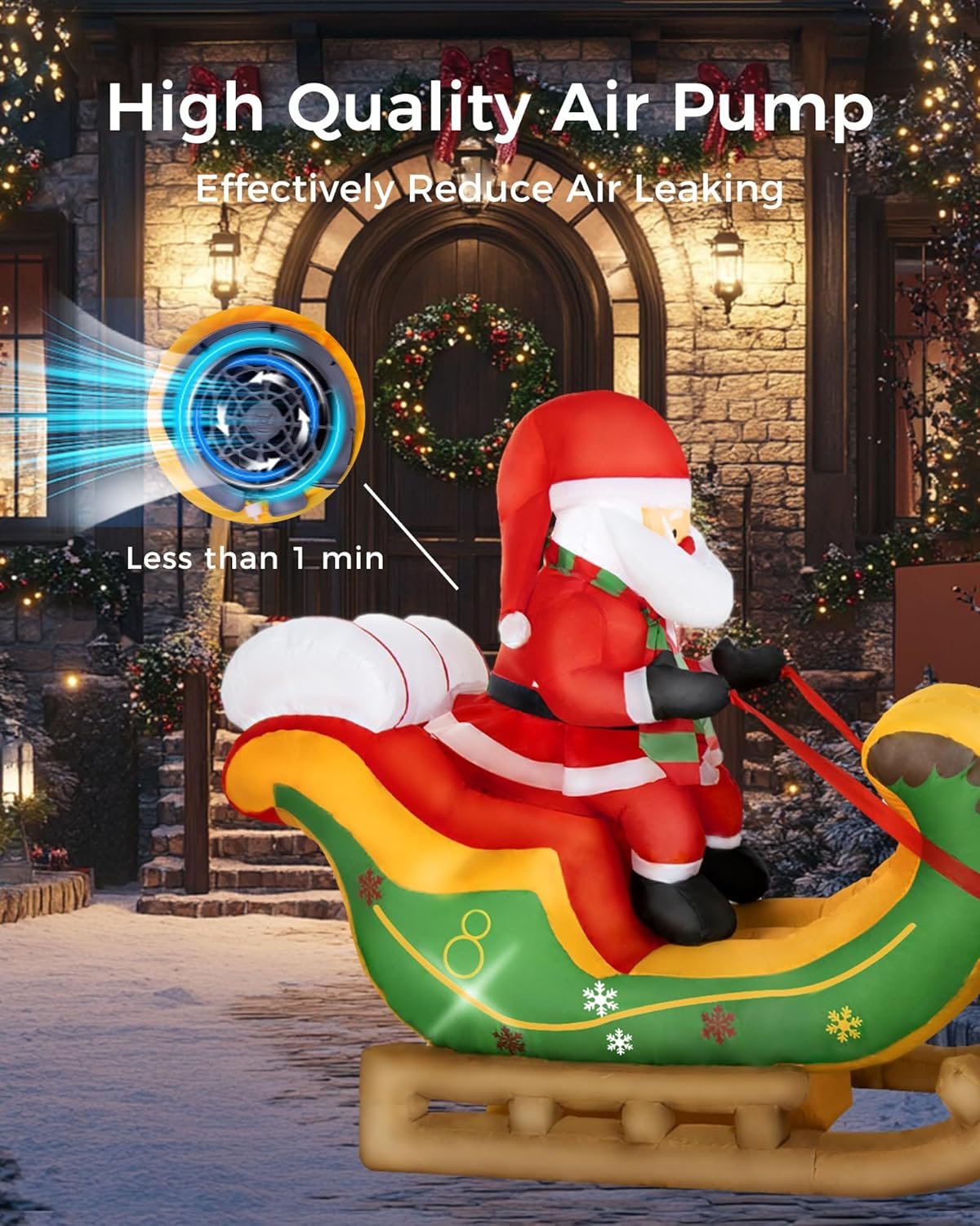 8ft Inflatable Santa on Sleigh with 2 Reindeer - Outdoor Christmas Decorations 2025, Light-Up Blow Up Santa for Yard, Garden, Lawn Decor, Xmas Holiday Inflatable for Outdoor Decoration - Image 5
