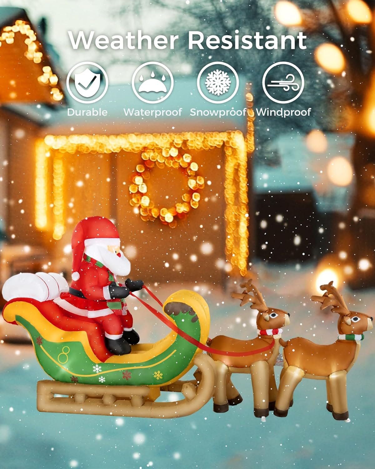 8ft Inflatable Santa on Sleigh with 2 Reindeer - Outdoor Christmas Decorations 2025, Light-Up Blow Up Santa for Yard, Garden, Lawn Decor, Xmas Holiday Inflatable for Outdoor Decoration - Image 6
