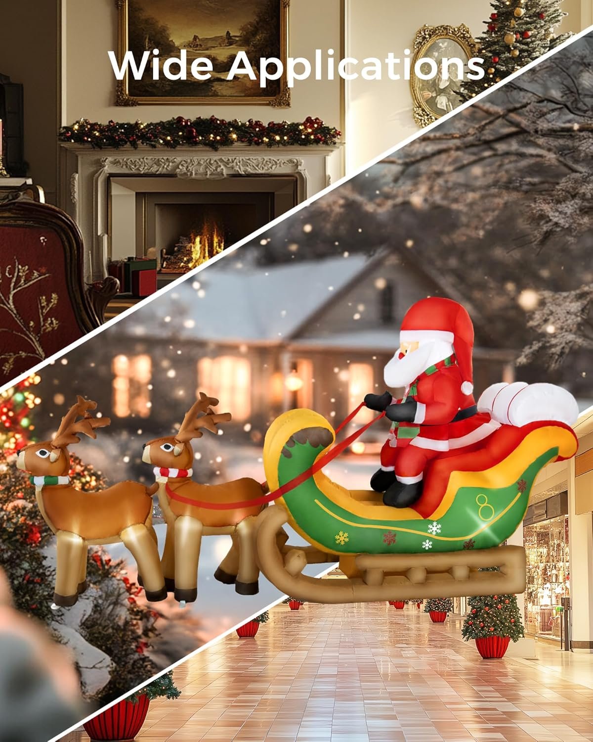 8ft Inflatable Santa on Sleigh with 2 Reindeer - Outdoor Christmas Decorations 2025, Light-Up Blow Up Santa for Yard, Garden, Lawn Decor, Xmas Holiday Inflatable for Outdoor Decoration - Image 7